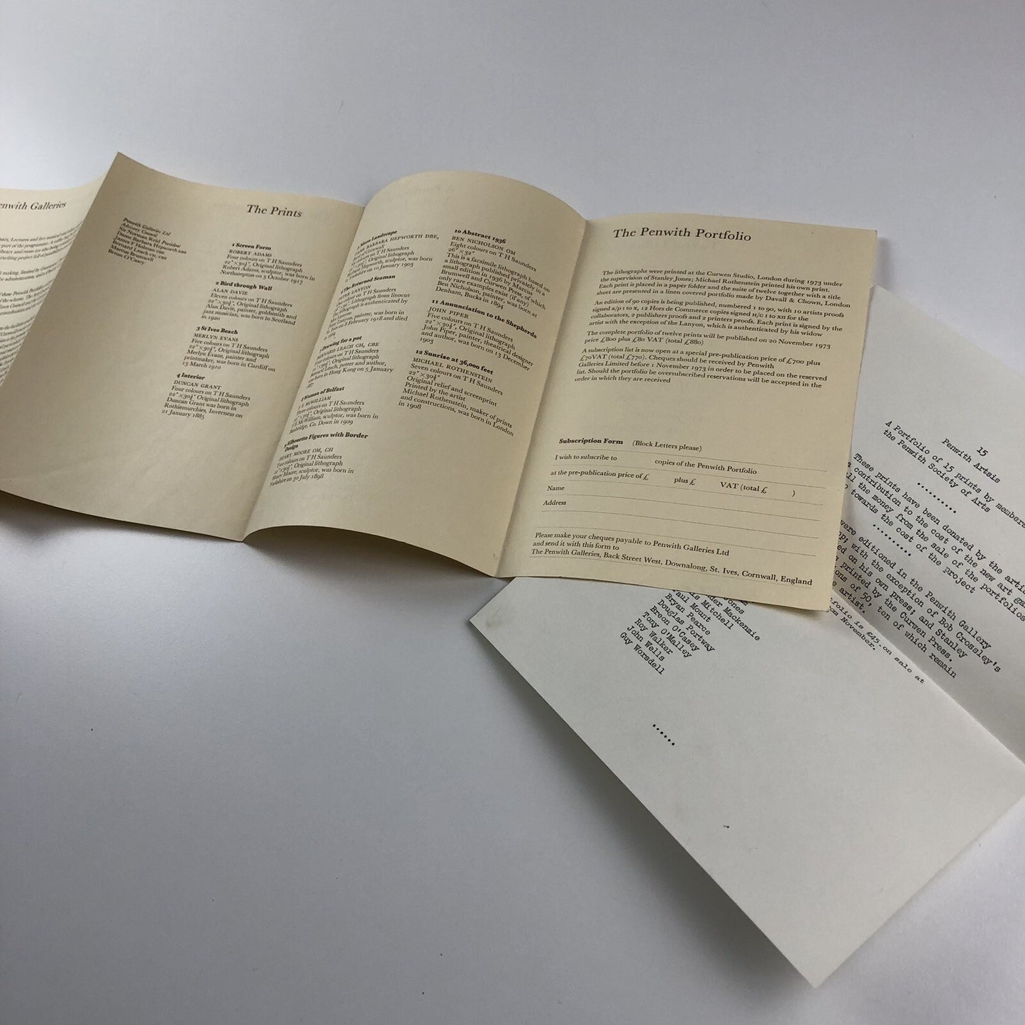 Leaflet – A Portfolio of Twelve Lithographs | Penwith Galleries, November 1973