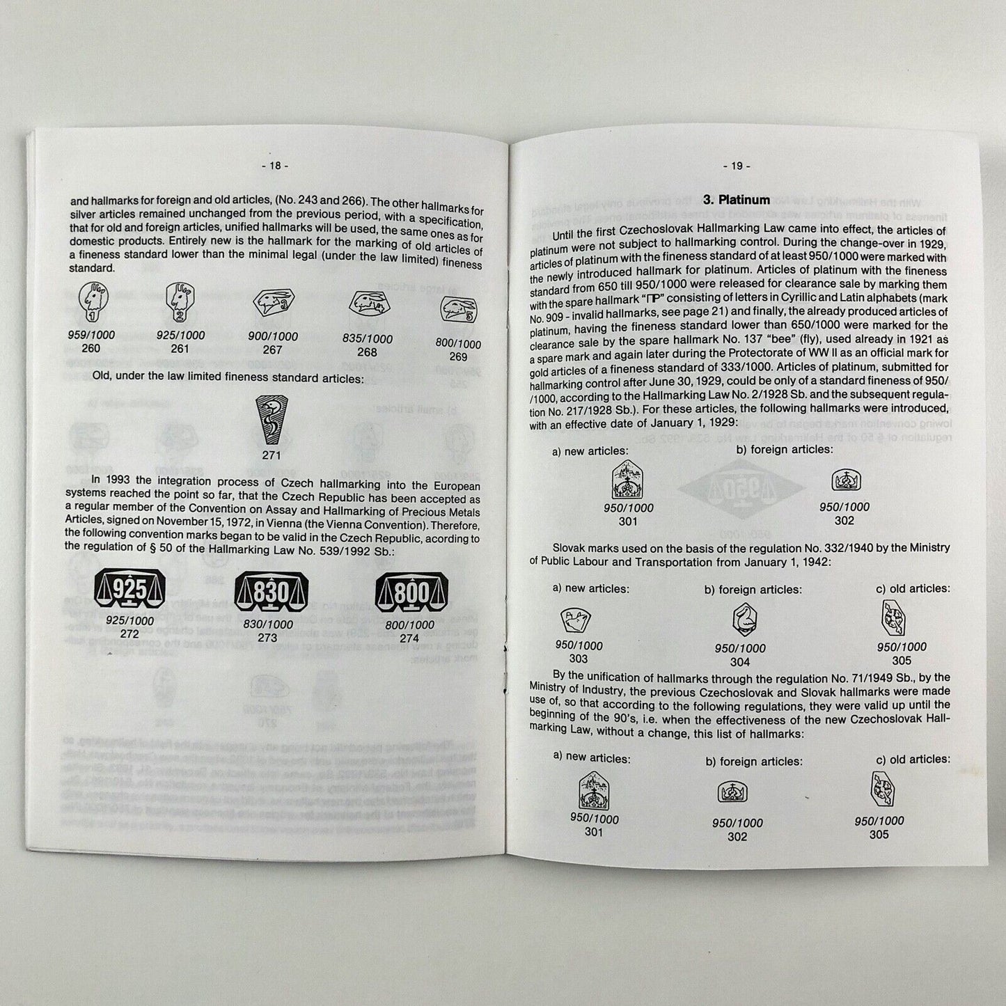 Assay Office List of Hallmarks Valid in the Czech Republic | Prague, 1993