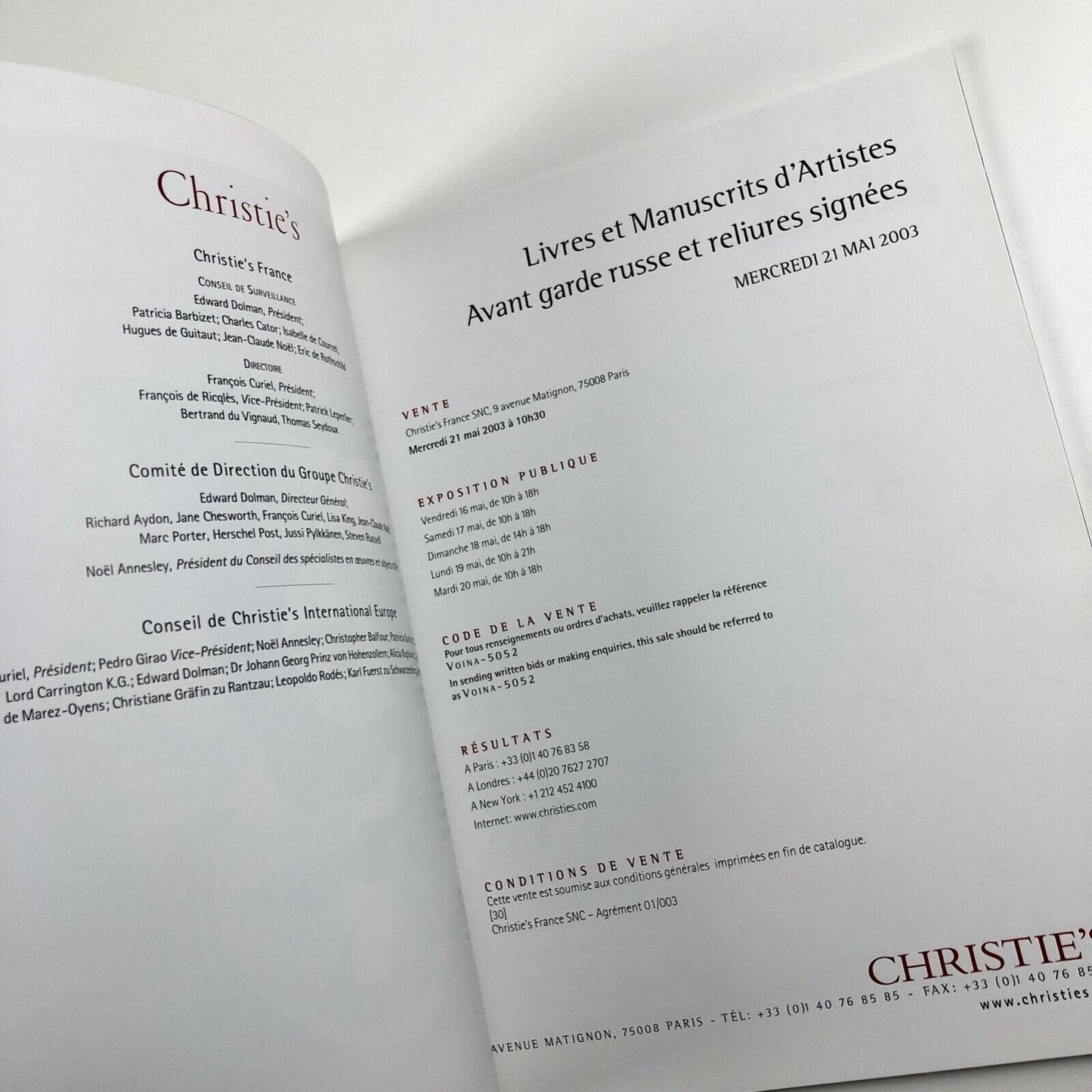 Christie’s Paris. Livres et Manuscrits d’Artistes | Avant-garde russe et reliures signees | 21 May 2003