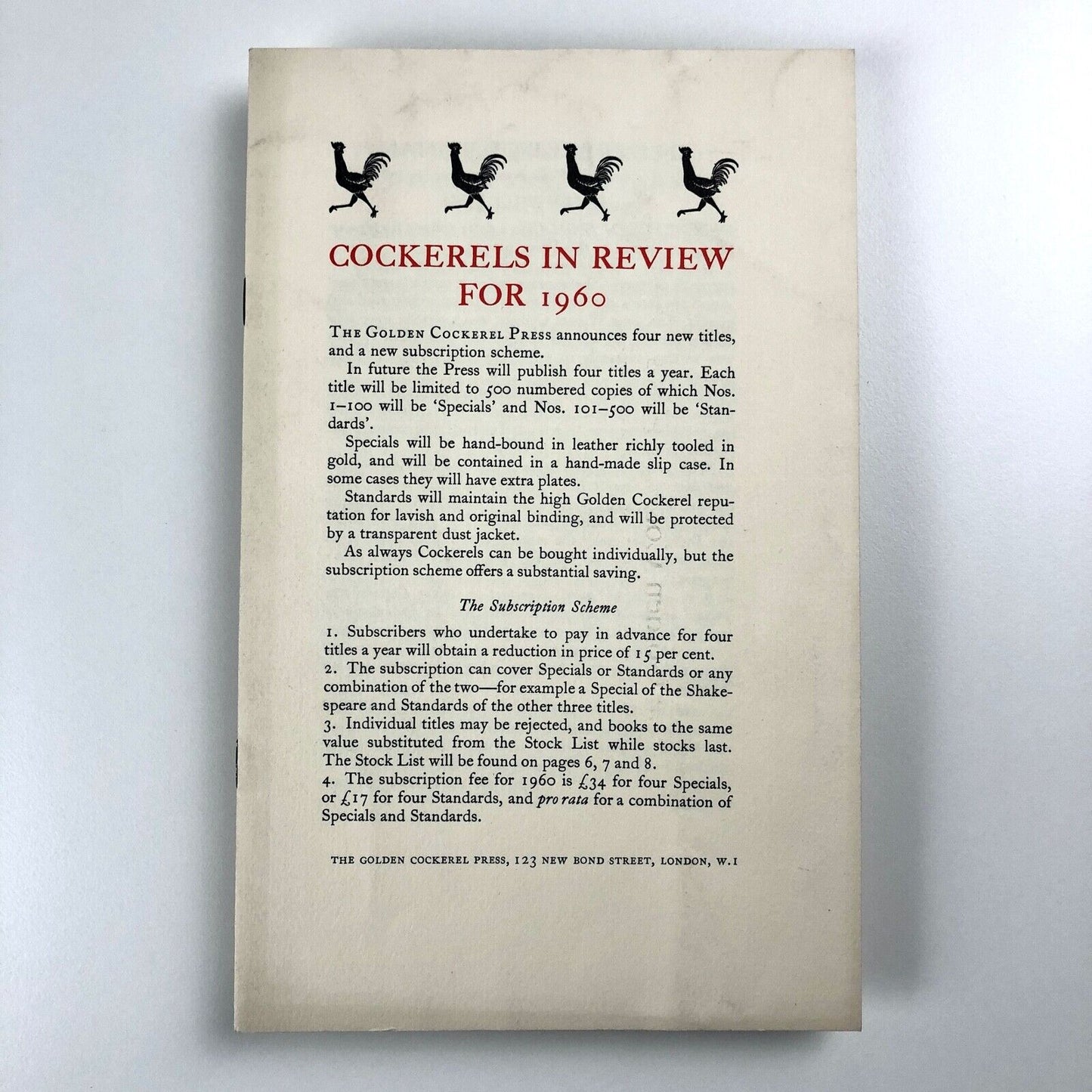 Cockerels in Review for 1960 | Golden Cockerel Press pamphlet