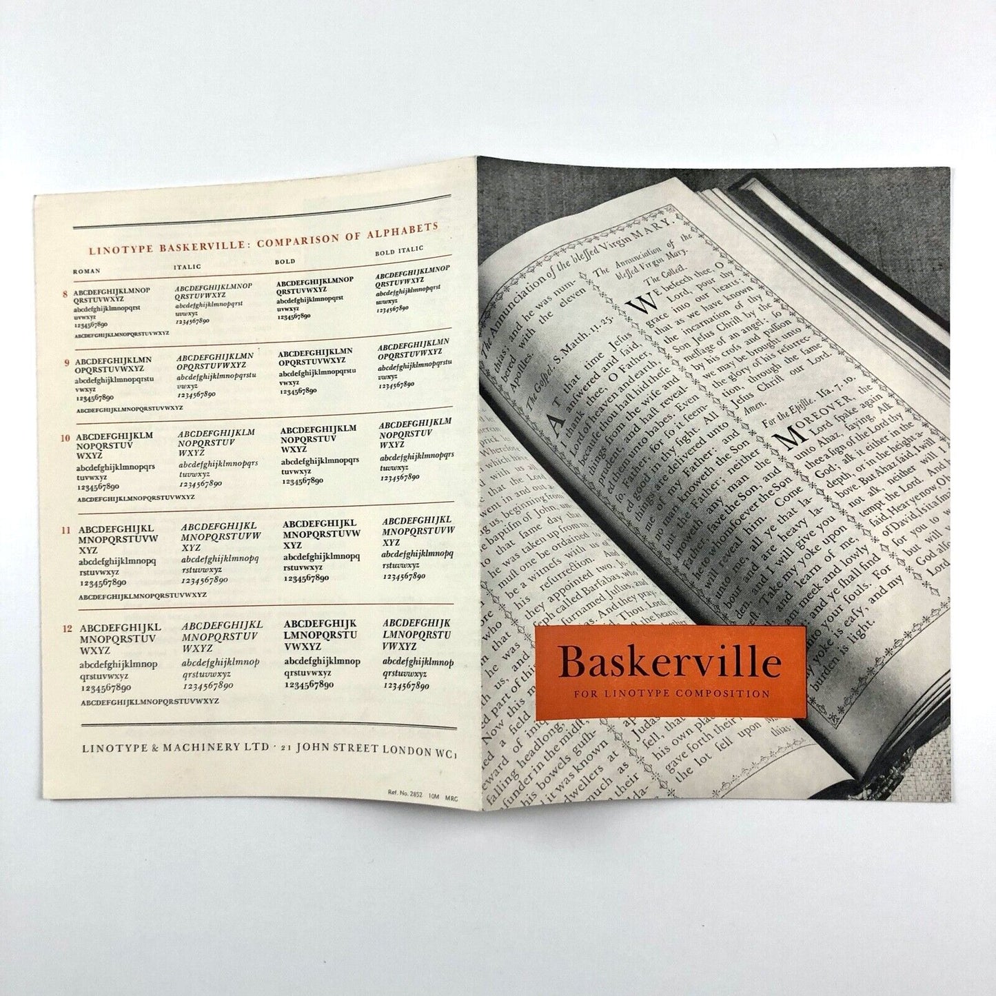 Baskerville for Linotype composition | Fold-out type specimen sheet