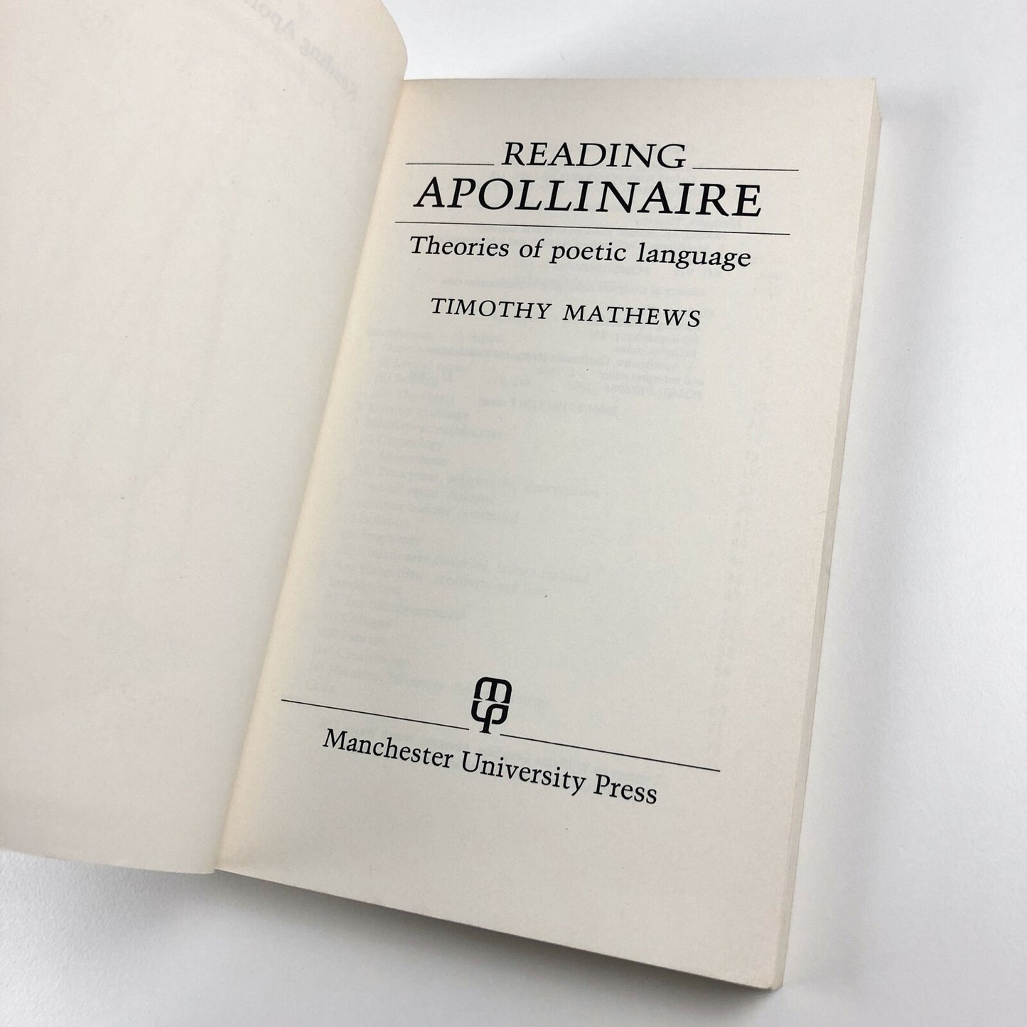 Reading Apollinaire by Timothy Mathews | Manchester University Press, 1987