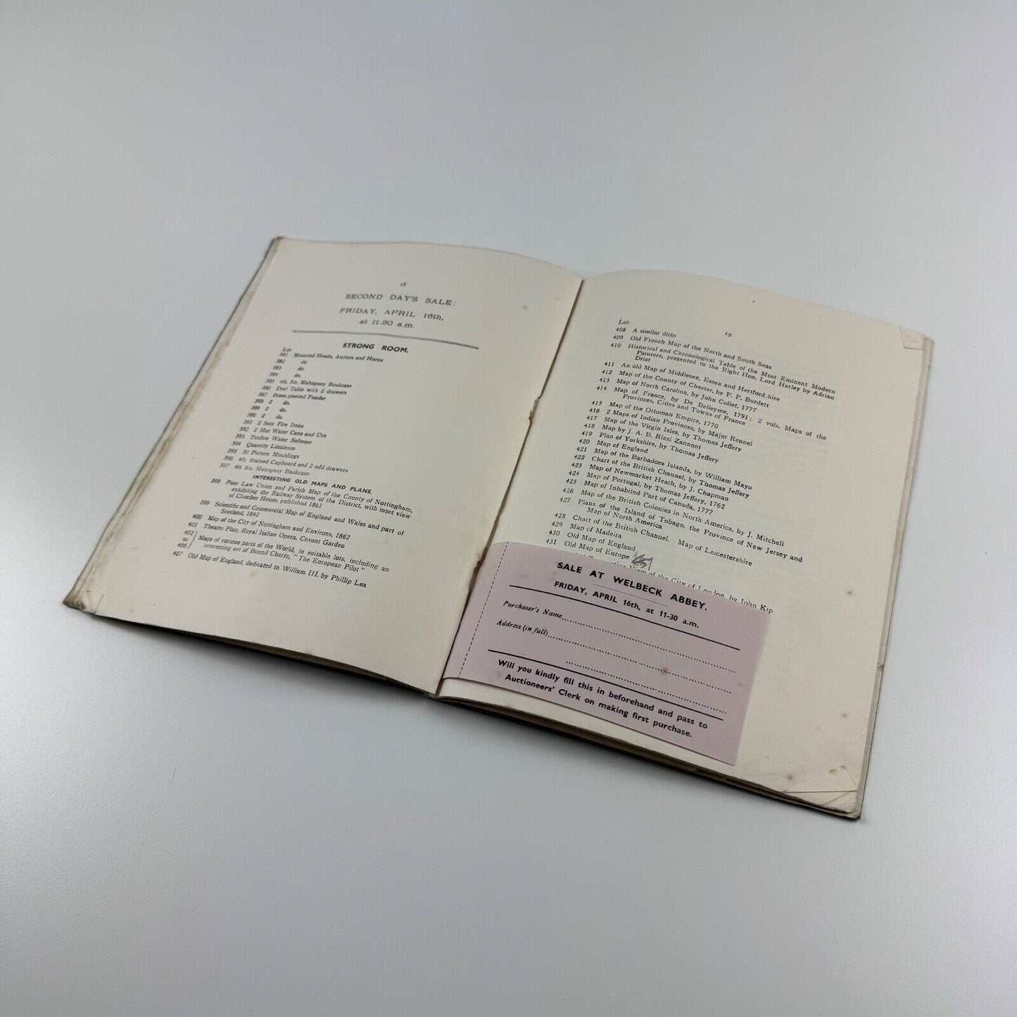 Duke of Portland, K.G. Welbeck Abbey. Catalogue of Surplus Furniture, Handsome Chimney Pieces, Old Oak Panelling, Interior Fittings, and other Effects, April, 1937