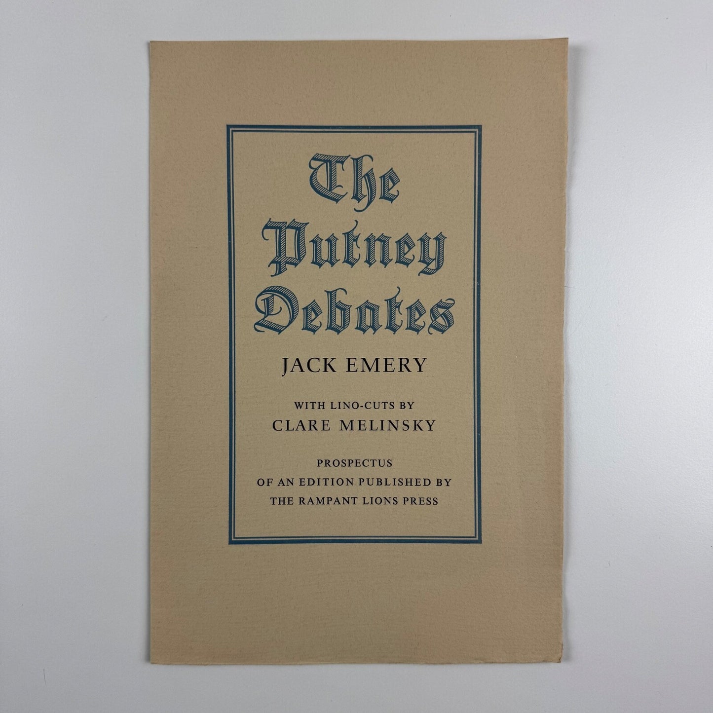 Prospectus for The Putney Debates by Jack Emery. Lino-cuts by Clare Melinsky | The Rampant Lions Press