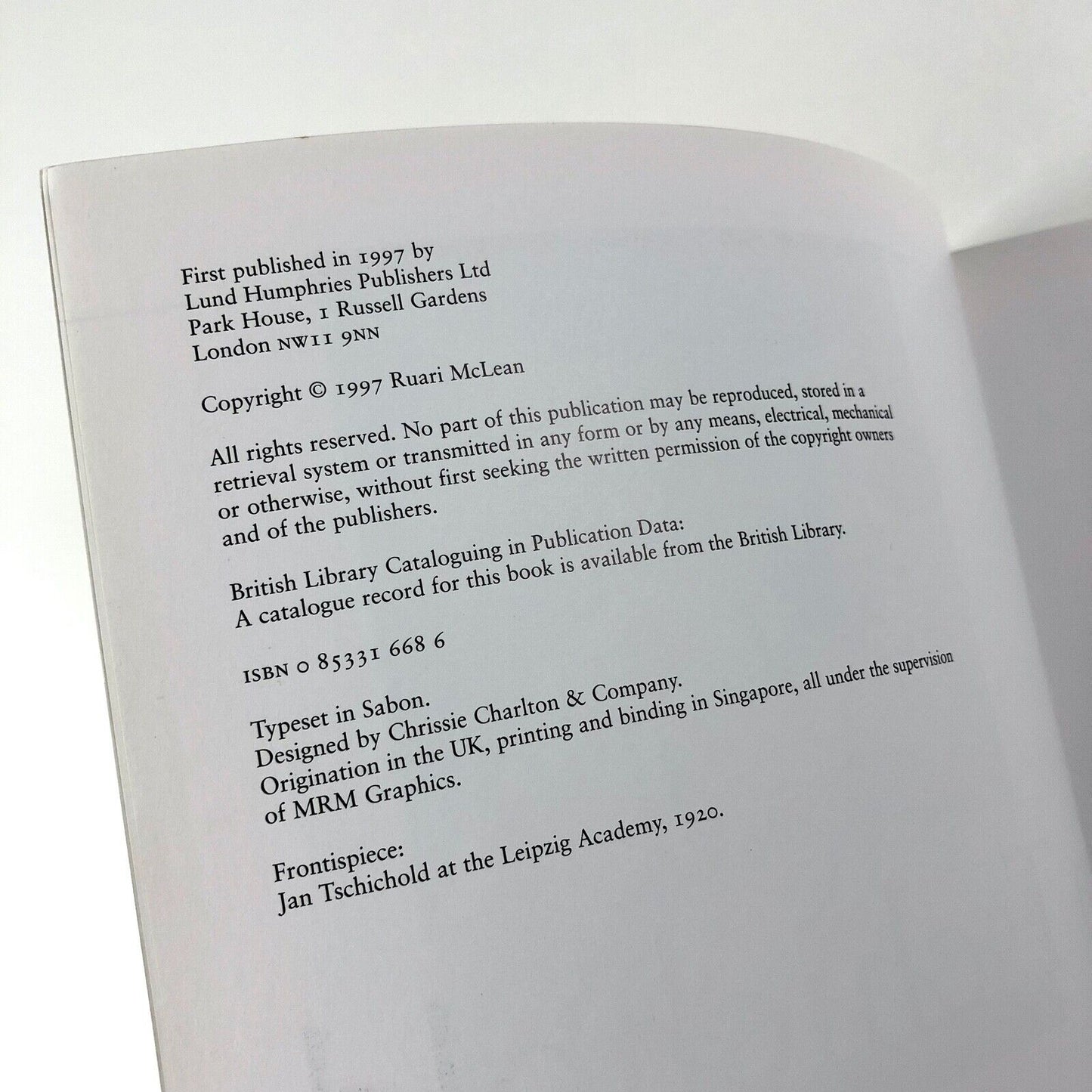 Jan Tschichold – a Life in Typography by Ruari McLean | Lund Humphries, 1997