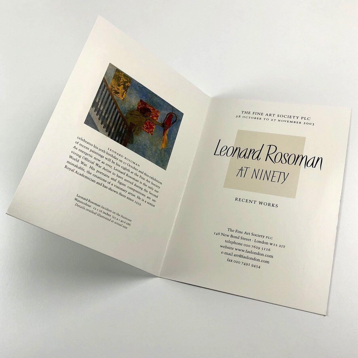 Leonard Rosoman at Ninety – Recent Works | Fine Art Society private view invite, 2003