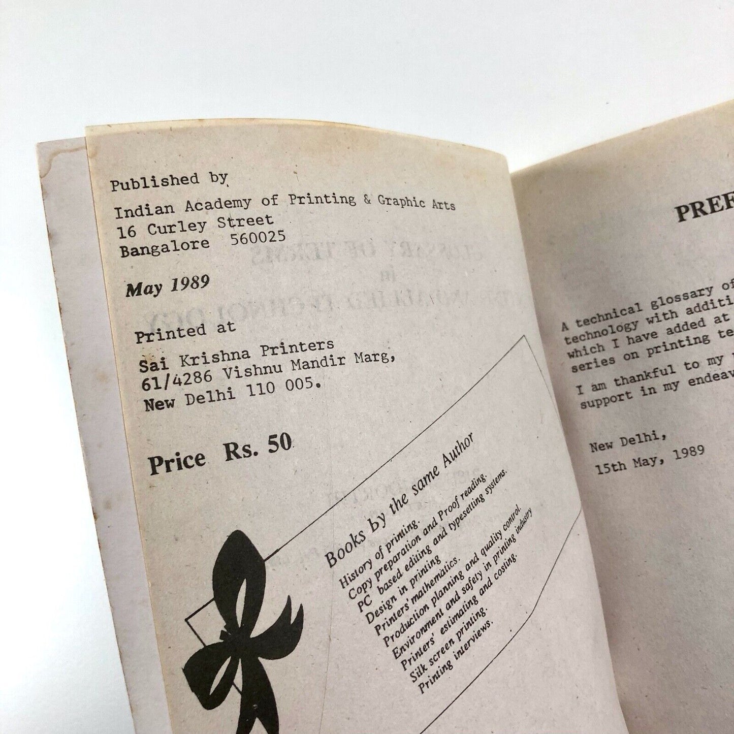 Glossary of Terms in Printing and Allied Technology by R. Krishnamoorthi | Indian Academy of Printing & Graphic Arts, 1989