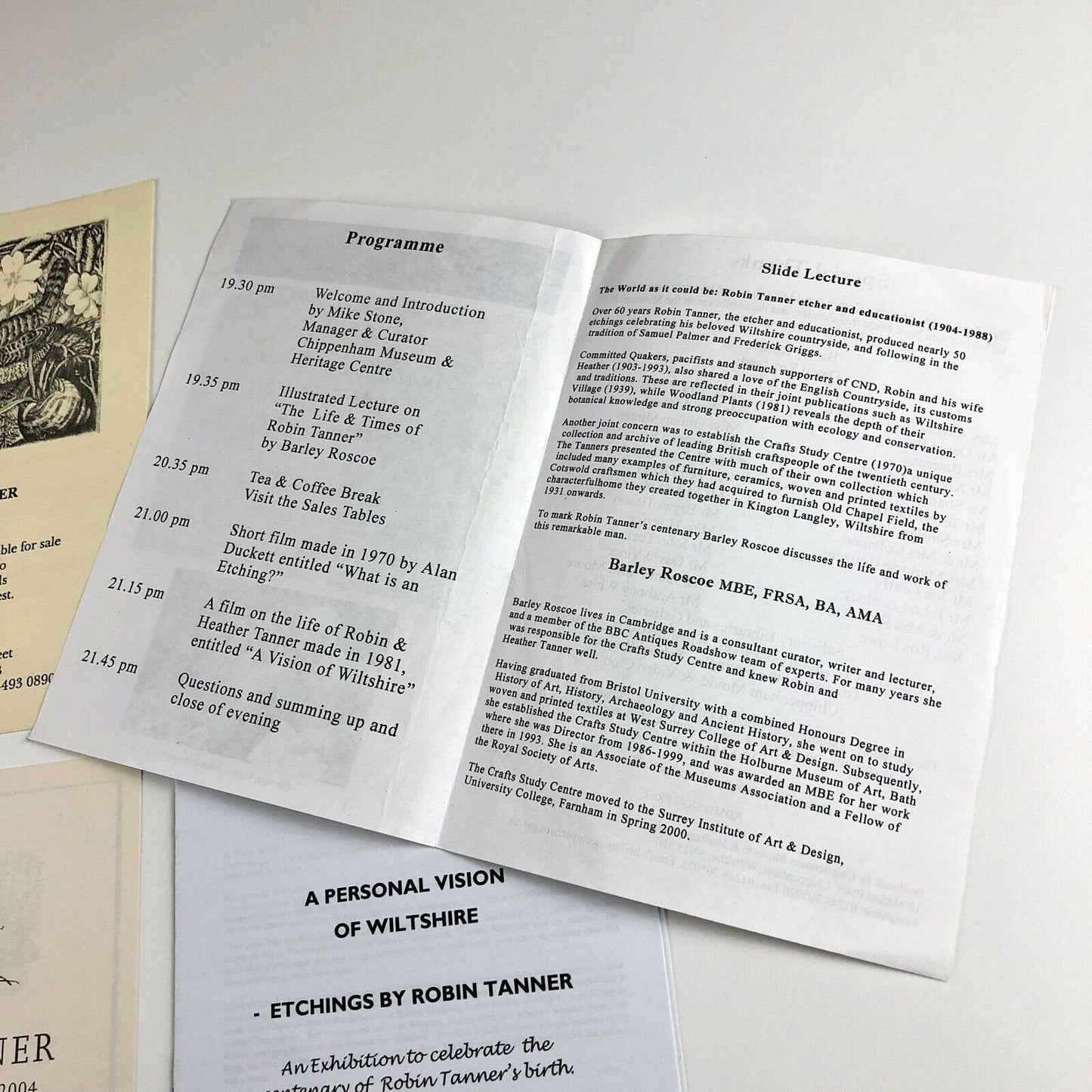 Four items of ephemera relating to the etcher Robin Tanner 2003-2004