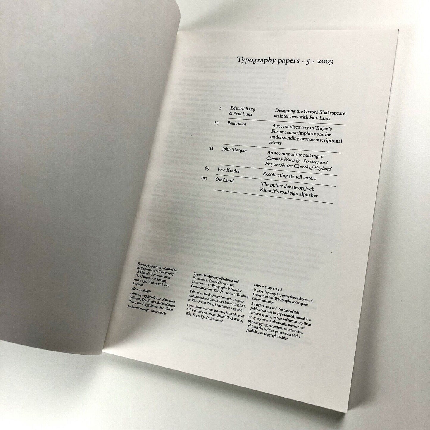 Typography Papers 5 | University of Reading, 2003 | Editor Paul Stiff