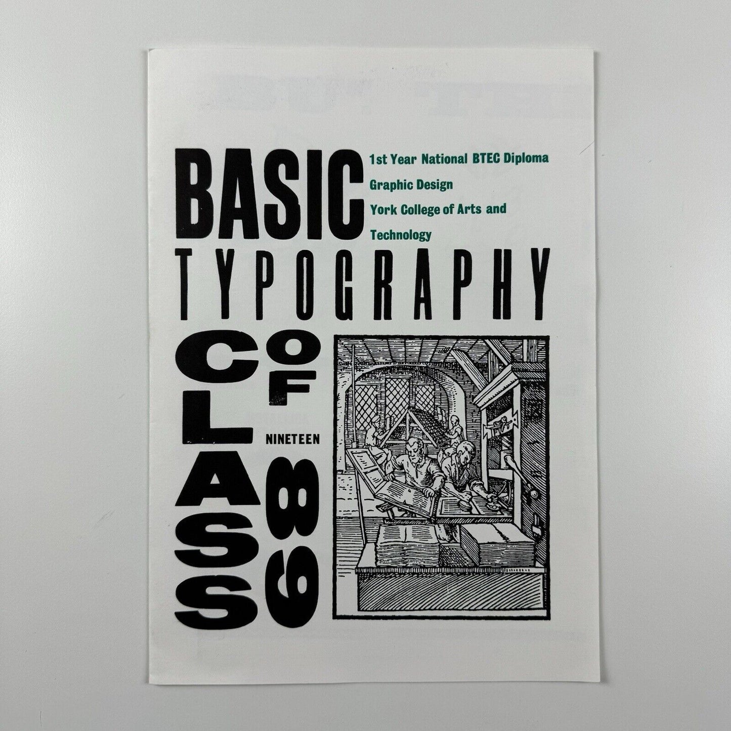 Basic Typography Class 1989 | York College of Arts and Technology BTEC booklet