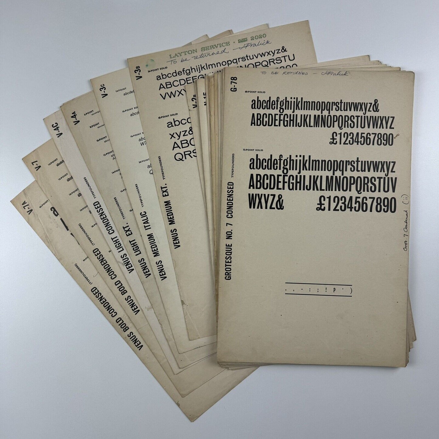 Typefounders - collection of 48 type specimen sheets | Venus, Grotesque, Folio, Fortune, News Gothic, etc