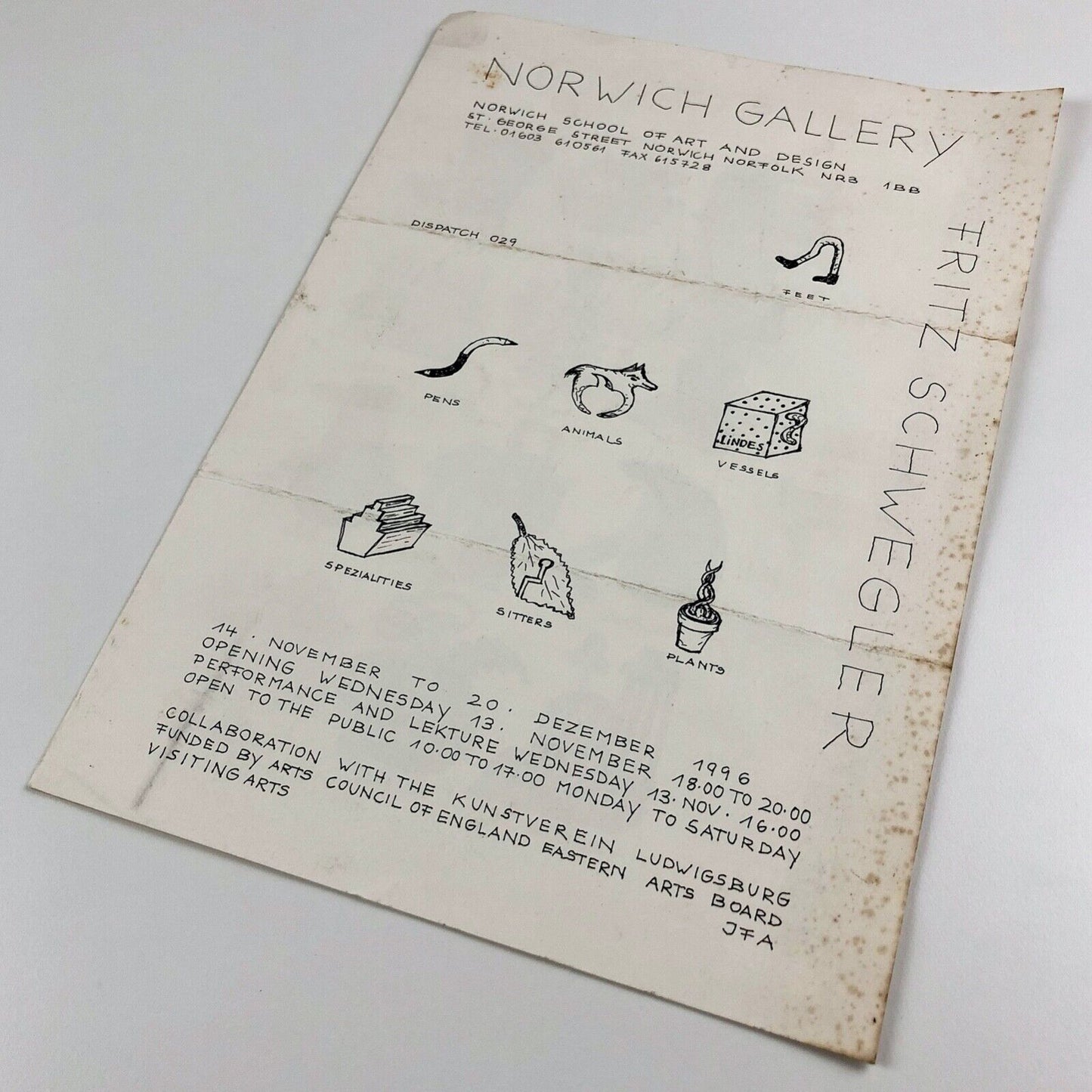 Leaflet to accompany the exhibition Fritz Schwegler | Norwich Gallery Norwich School of Art and Design 1996