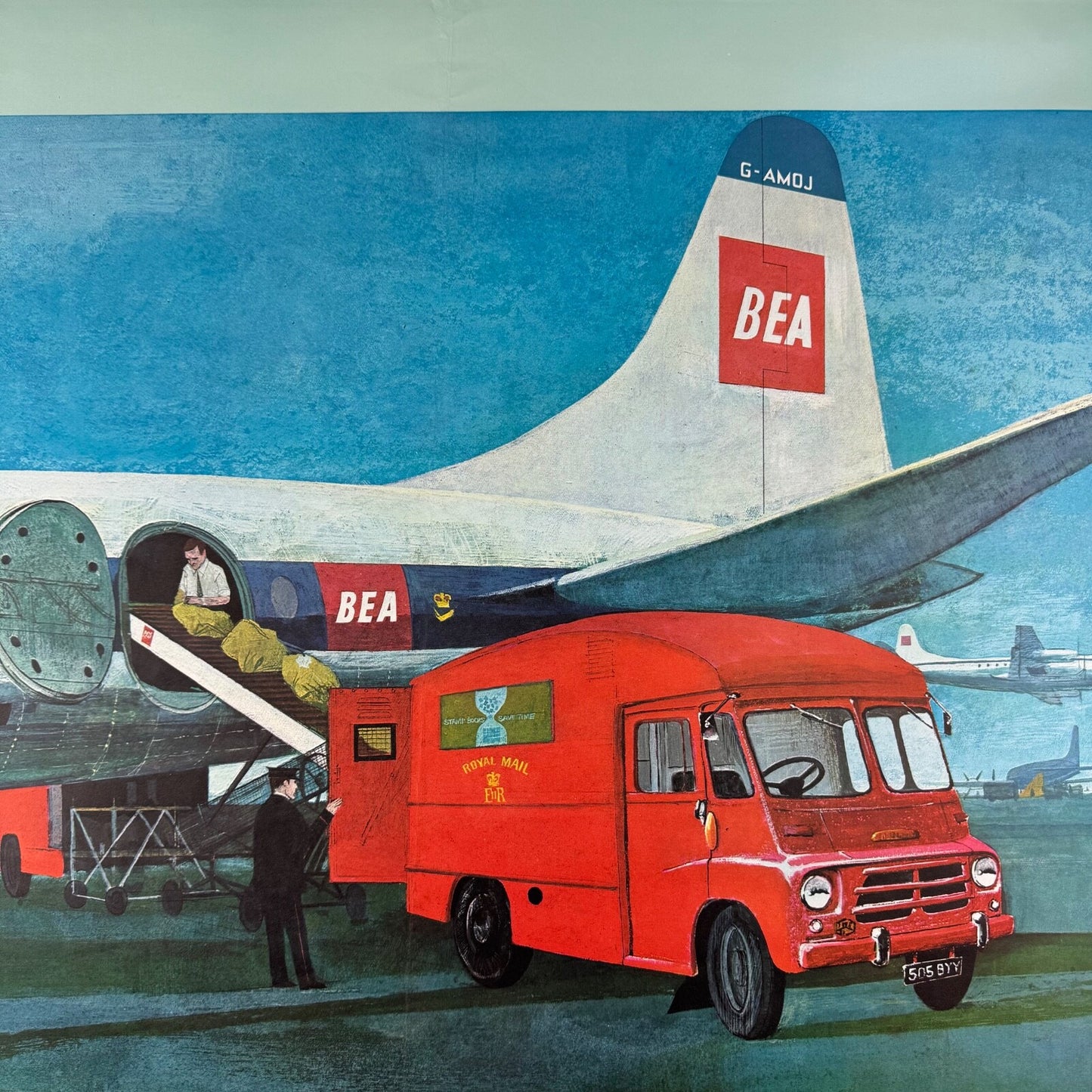 Poster Keeping in Touch GPO series ‘The Post Office at the Airport’. Printed by Sidney Lee, 1962