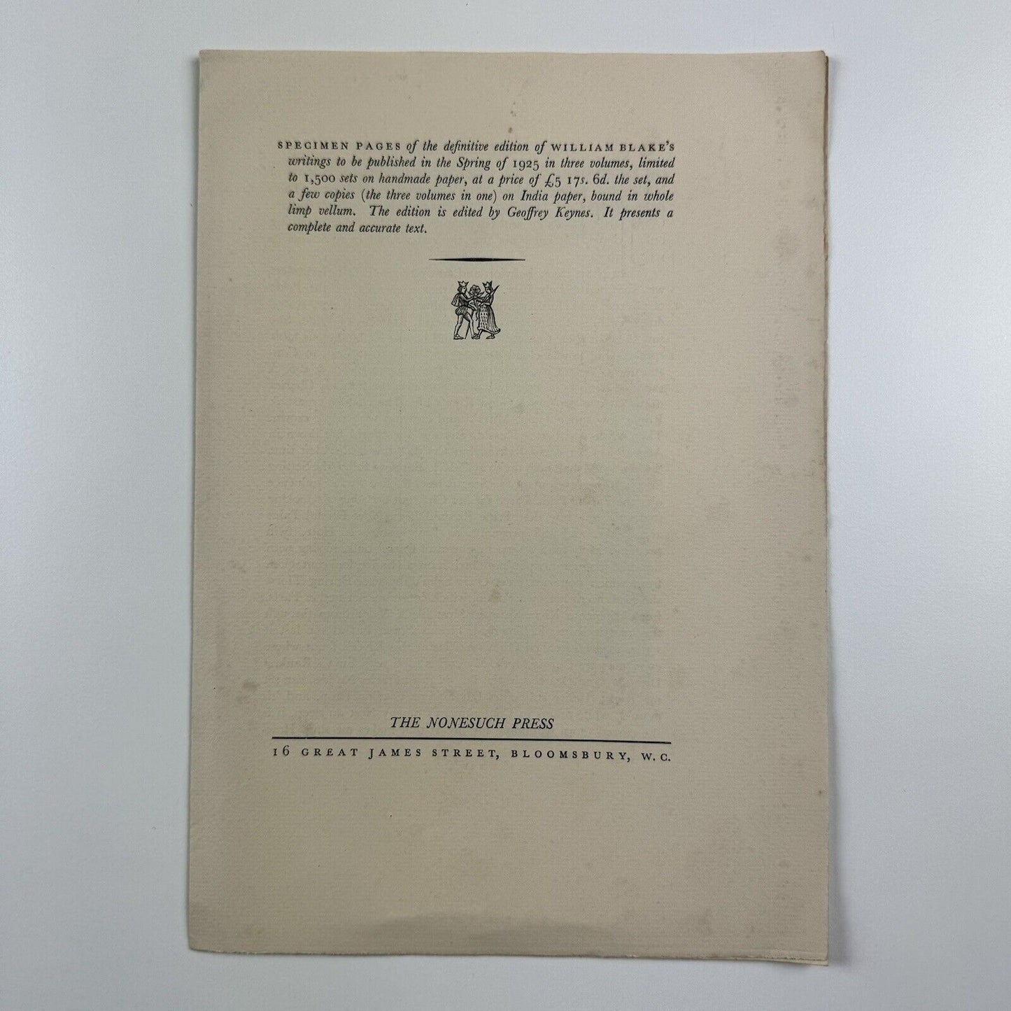 Specimen pages – William Blake’s writings | Edited by Geoffrey Keynes | Nonesuch Press, 1925
