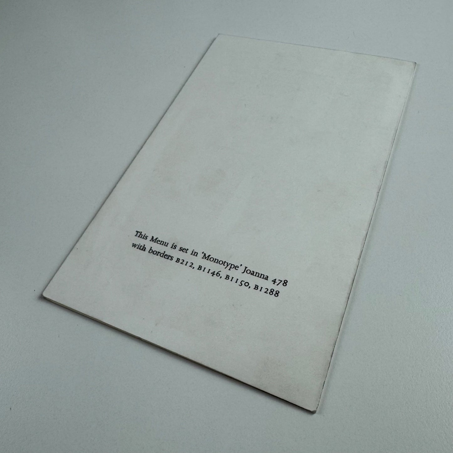 Menu for London and District Monotype Users' Association Monotype Joanna