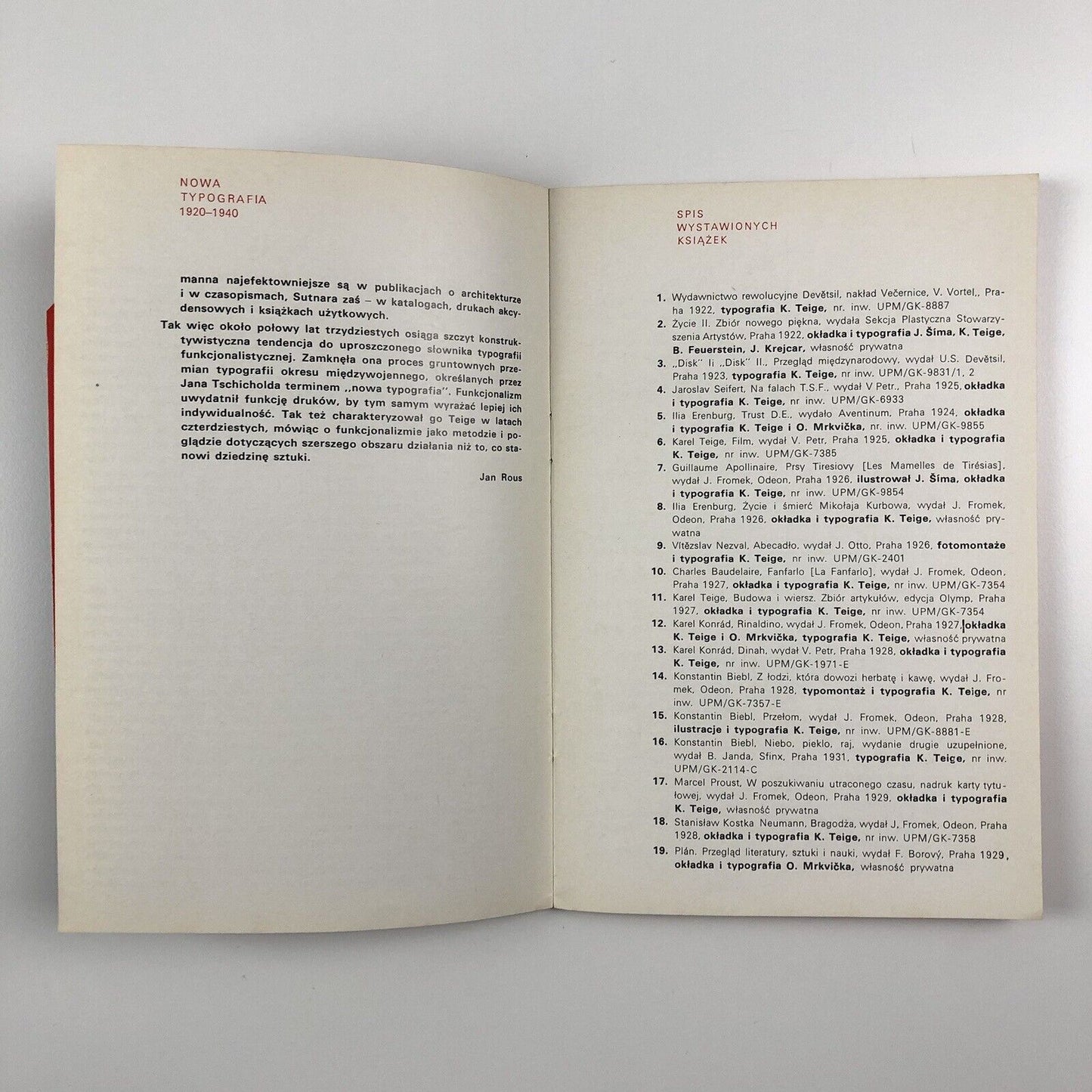 Nowa typografia 1920-1940 Cseska Ksiazka Okresu Konstruktyvizmu | edited by Jan Rous | Muzeum Narodowe we Wrocławiu, 1980