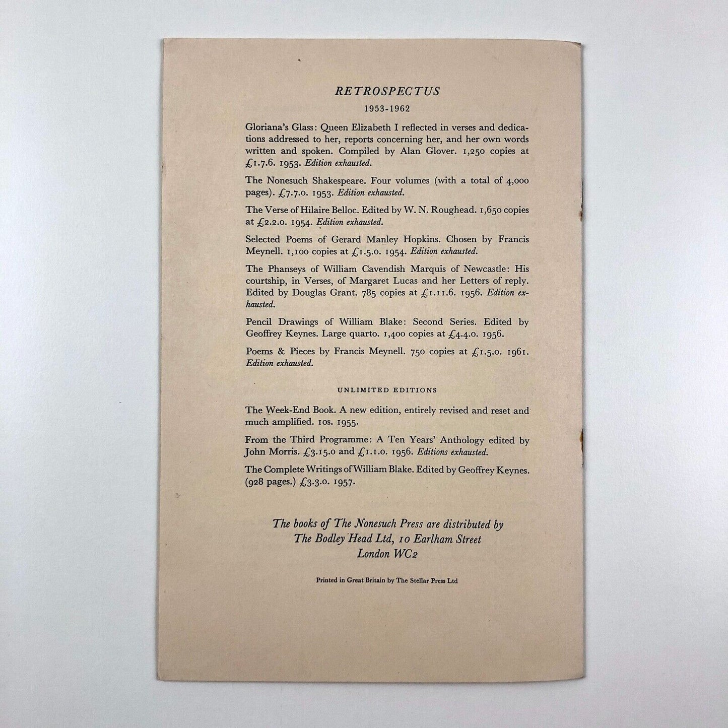 The Nonesuch Press | King James Bible specimen pages | Francis Meynell, 1963