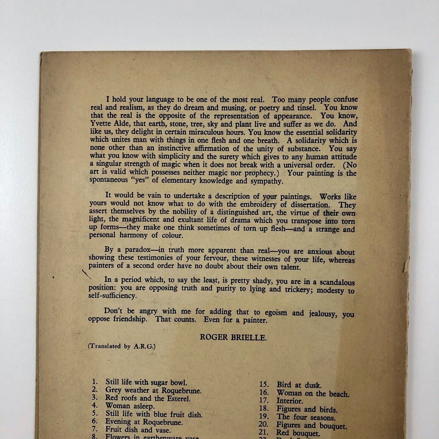 Yvette Alde | Exhibition catalogue | Anglo French Art Centre XVII exhibition Nov - Dec 1947 | introduction by Roger Brielle