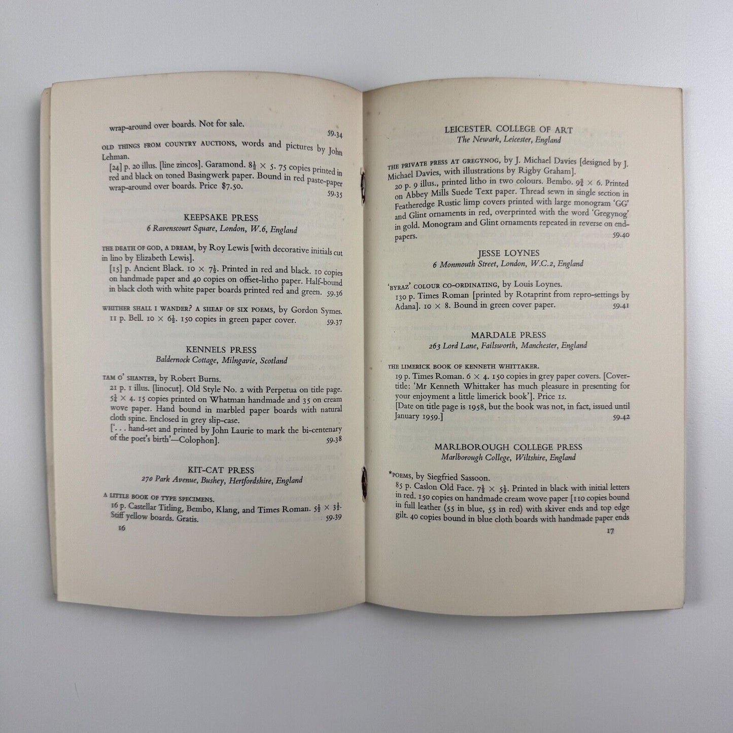 Private Press Books 1959. Edited by Roderick Cave and Thomas Rae | North Harrow Private Libraries Association, 1960