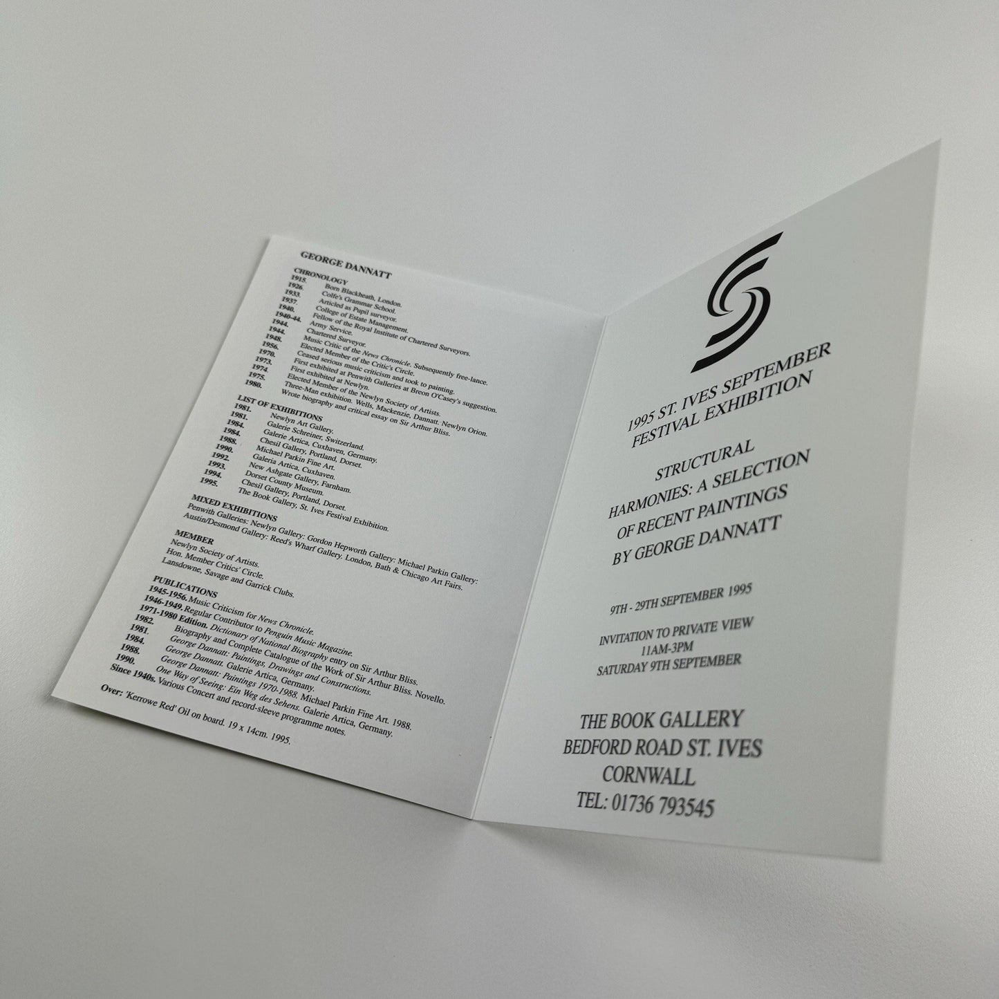 George Dannatt Structural Harmonies – private view invitation | The Book Gallery St Ives, 1999
