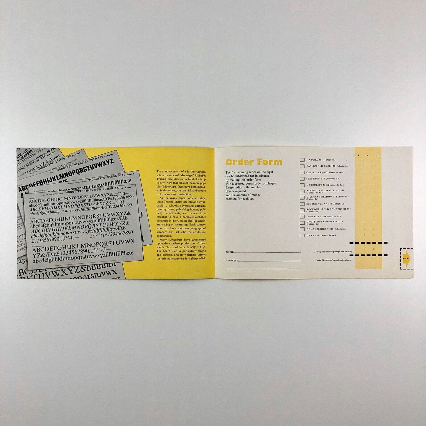 Monotype Alphabet Tracing Sheets – promotional leaflet, The Monotype Corporation