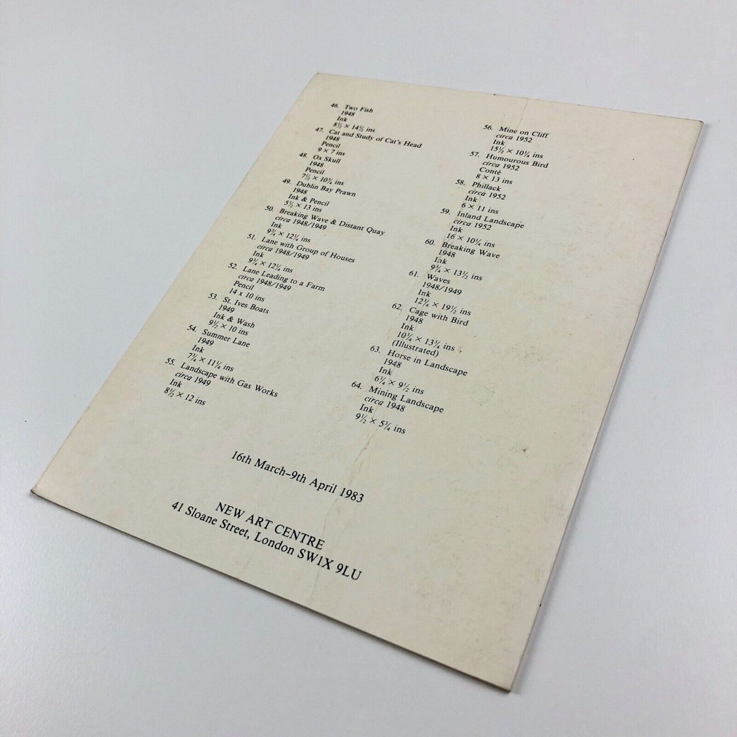 Folding card for Bryan Wynter. Drawings & Gouaches 1940-1950 | New Art Centre, 1983