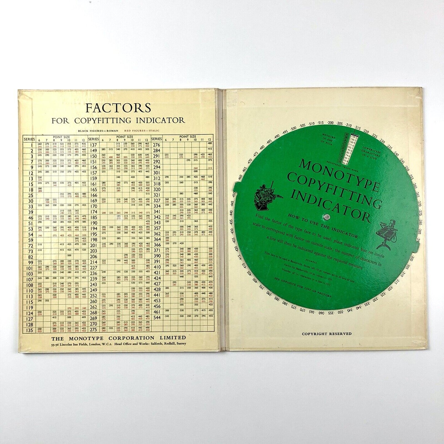 Monotype Copyfitting Indicator | Rotating calculator, The Monotype Corporation | Undated, 1950s?