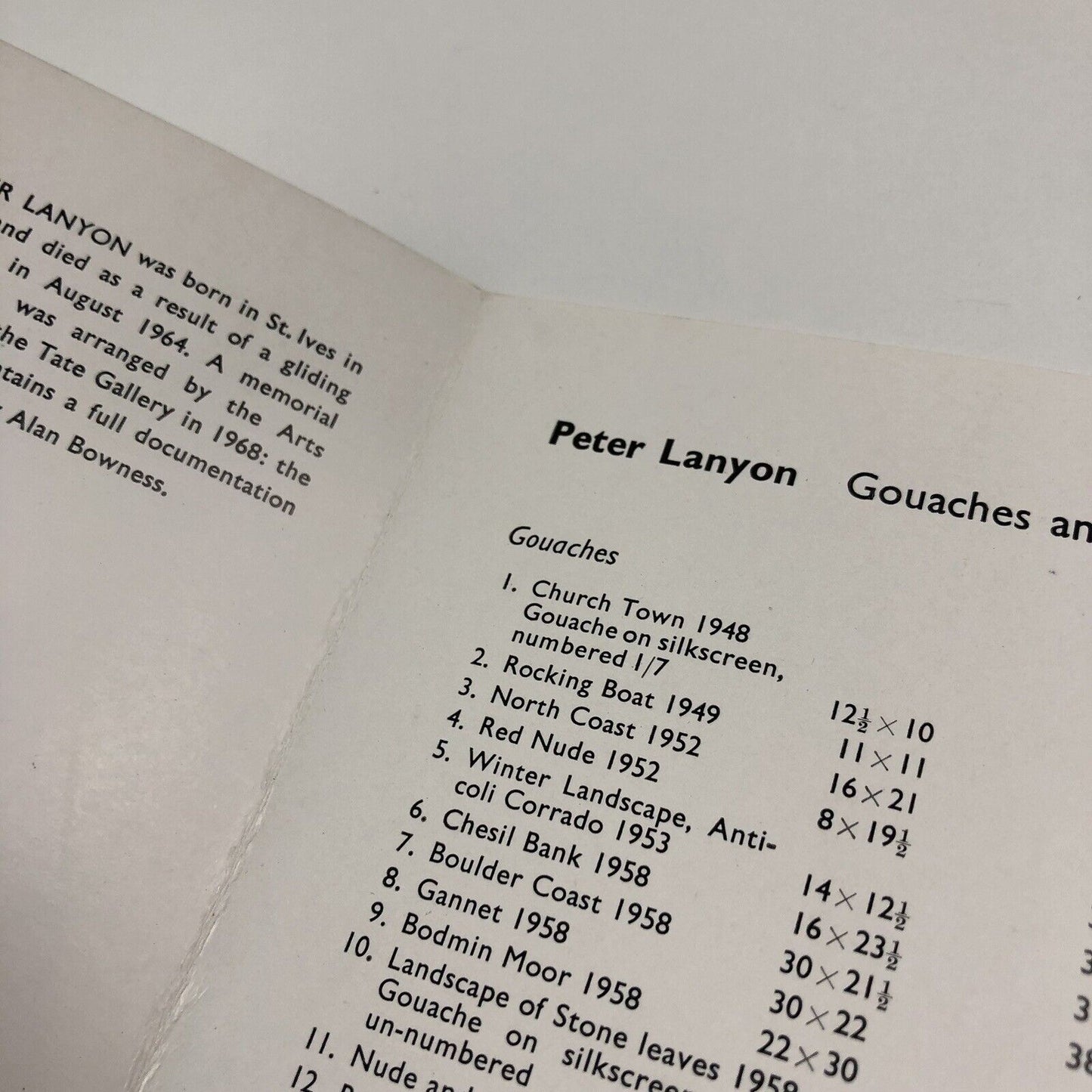Folding card for Peter Lanyon Gouaches and Drawings 1939-1964 | Bear Lane Gallery, 1969 | introduction by Peter Bowness