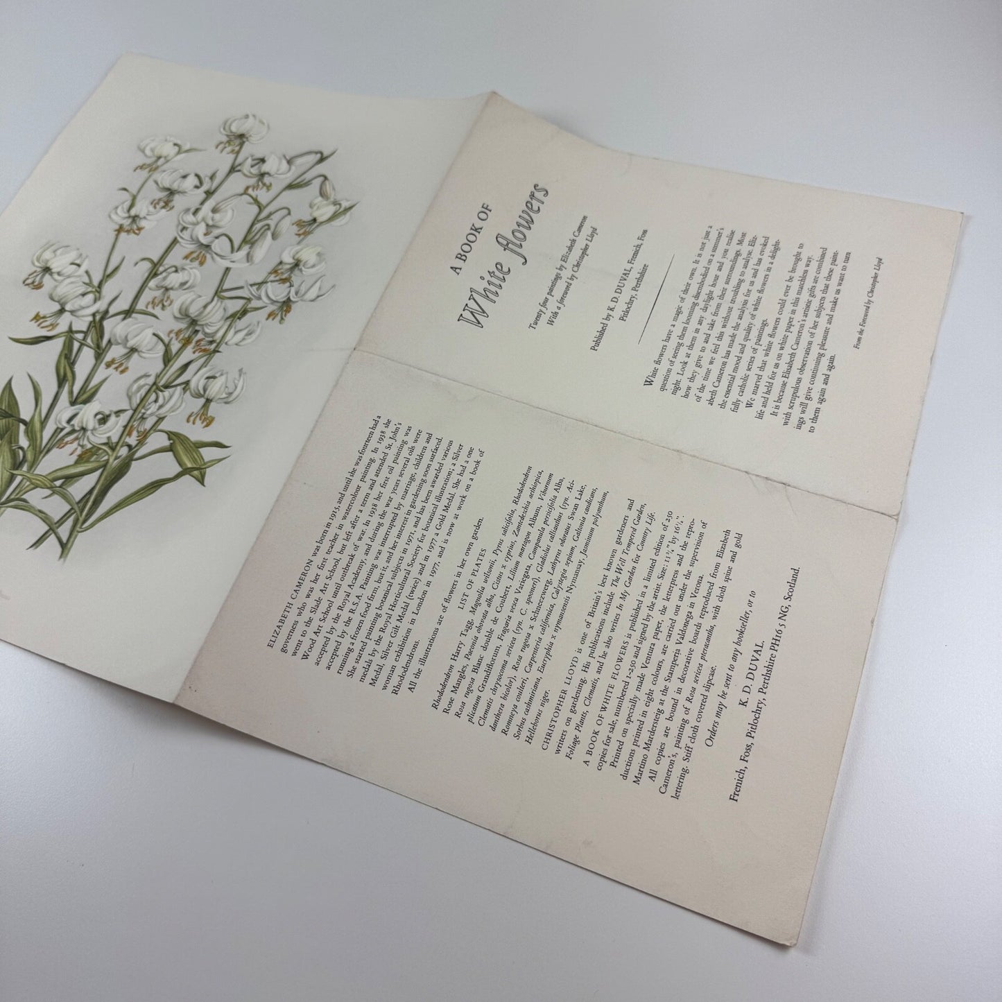 Prospectus for A Book of White Flowers by Elizabeth Cameron K.D. Duval 1980