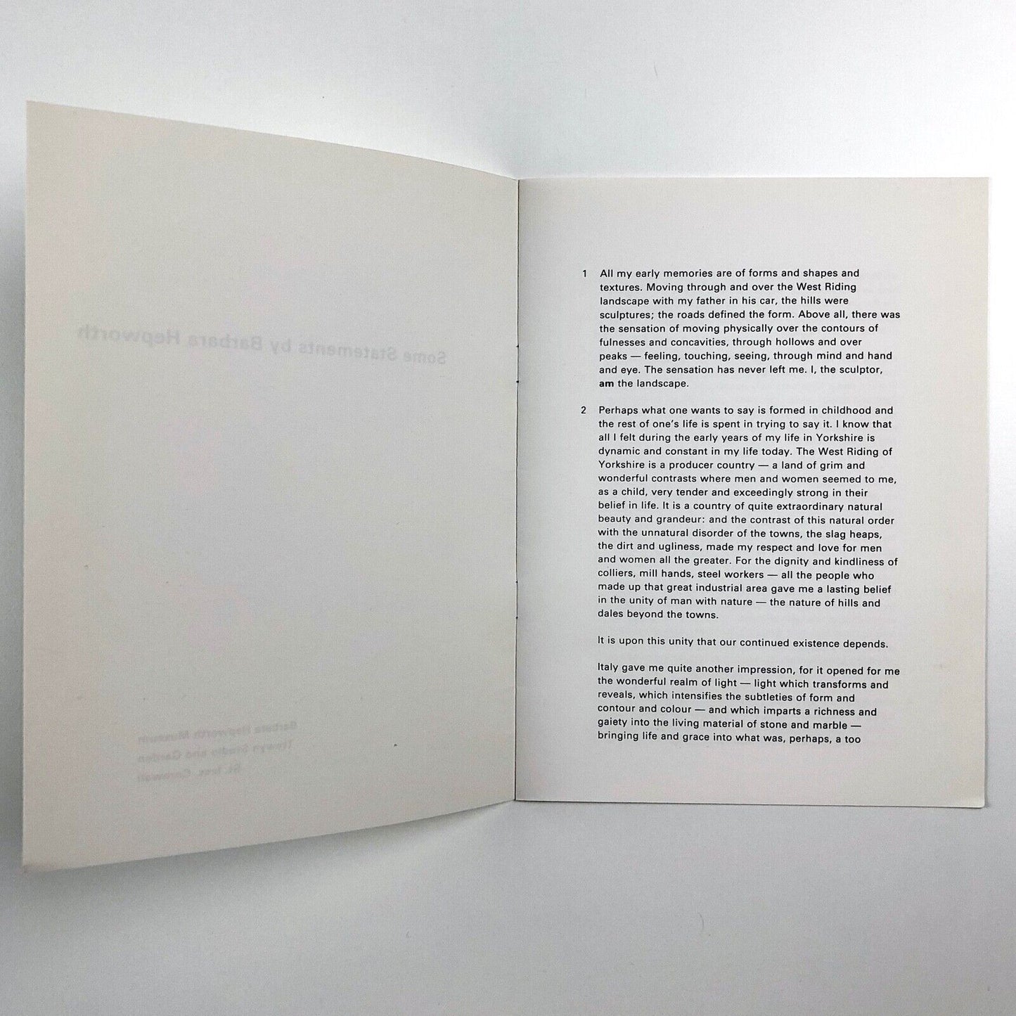 Some Statements by Barbara Hepworth | Barbara Hepworth Museum leaflet, 1977 | Alan Bowness