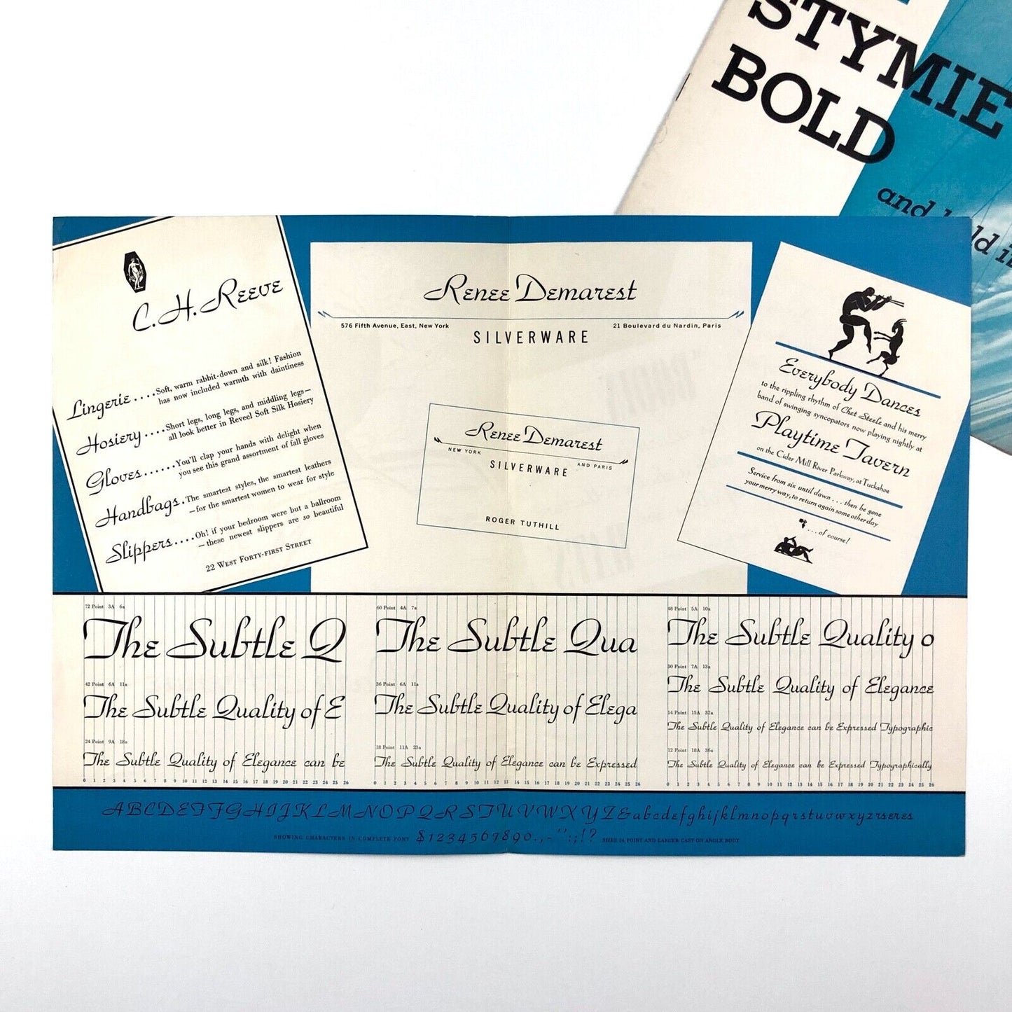 American Type Founders 2 x type specimen leaflets: Stymie Bold and Park Avenue