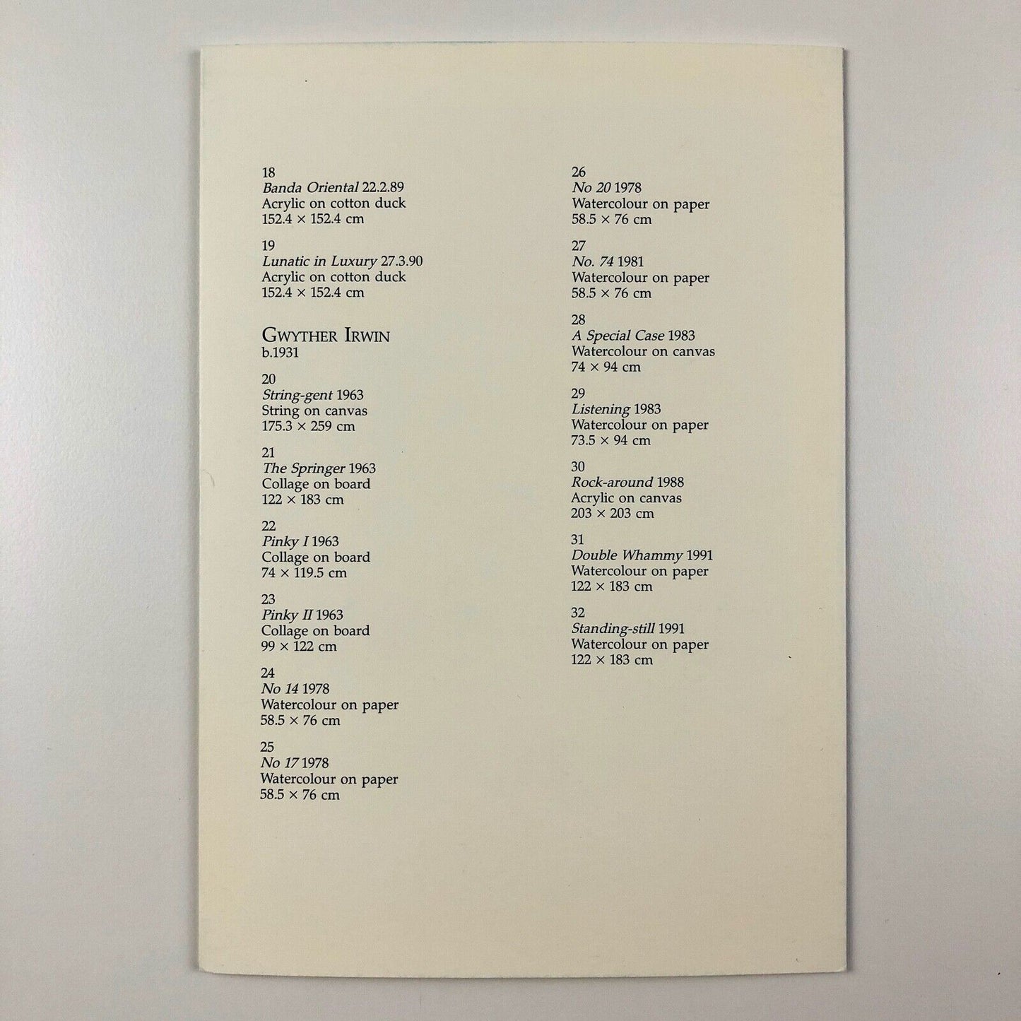 Folding card for Three Artists Three Decades: Robyn Denny, John Holland, Gwyther Irwin | Redfern Gallery, 1992