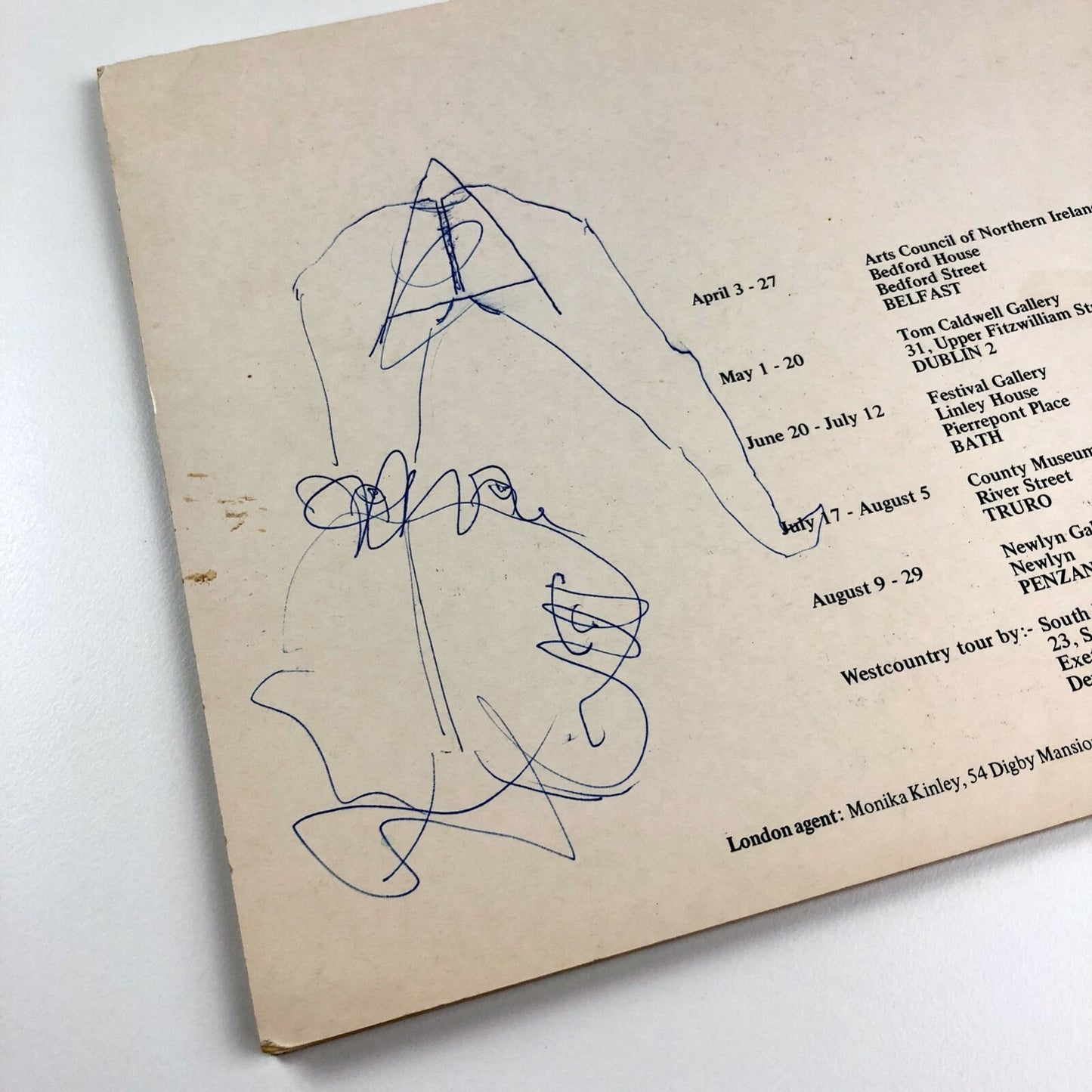Tony O’Malley travelling exhibition | Folded exhibition card | Belfast, Dublin and south-west England1975