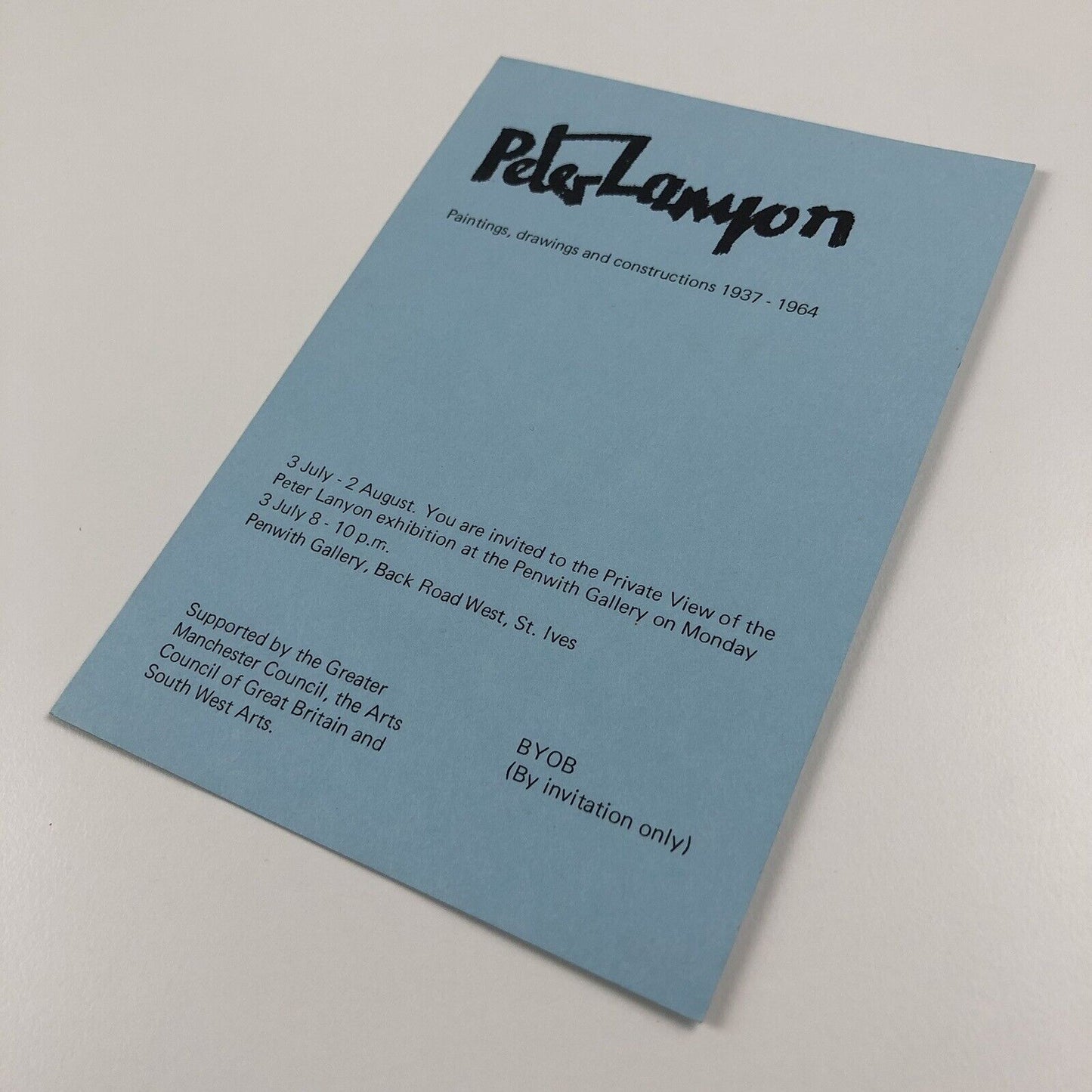 Private view invitation for Peter Lanyon Paintings, drawings & constructions 1937-64 Penwith Gallery 1978