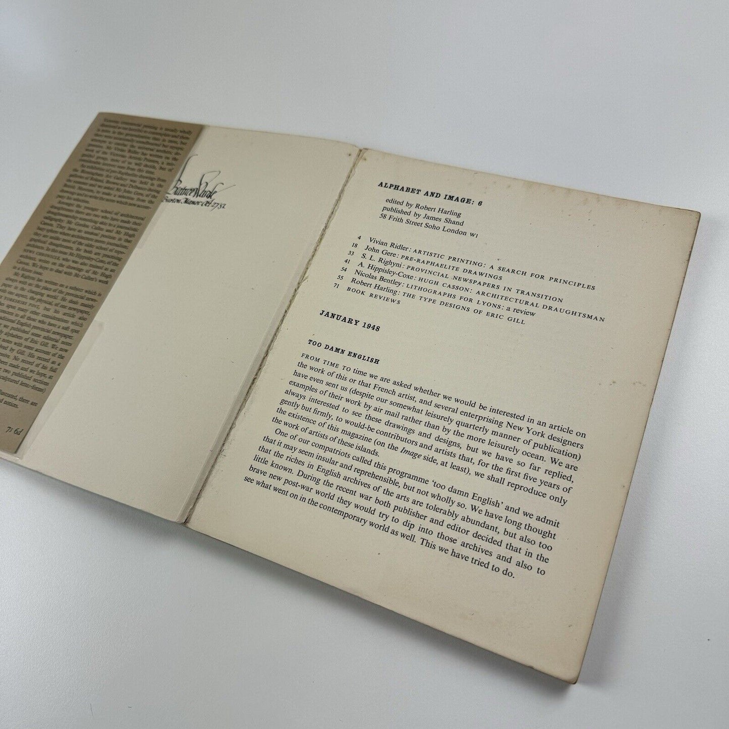 Alphabet and Image journal No 6. Spring 1948 ed Robert Harling | Beatrice Warde inscription