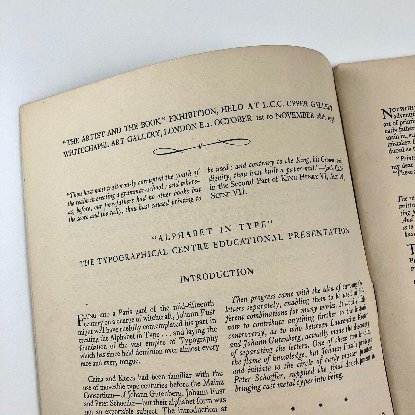 Alphabet in Type LCC type specimen booklet | Whitechapel Art Gallery, 1958