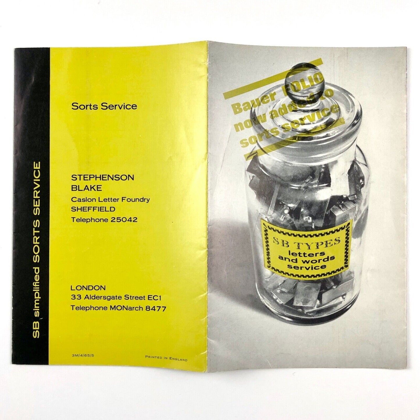 Stephenson Blake type specimen leaflet | SB Types letters and words service, undated