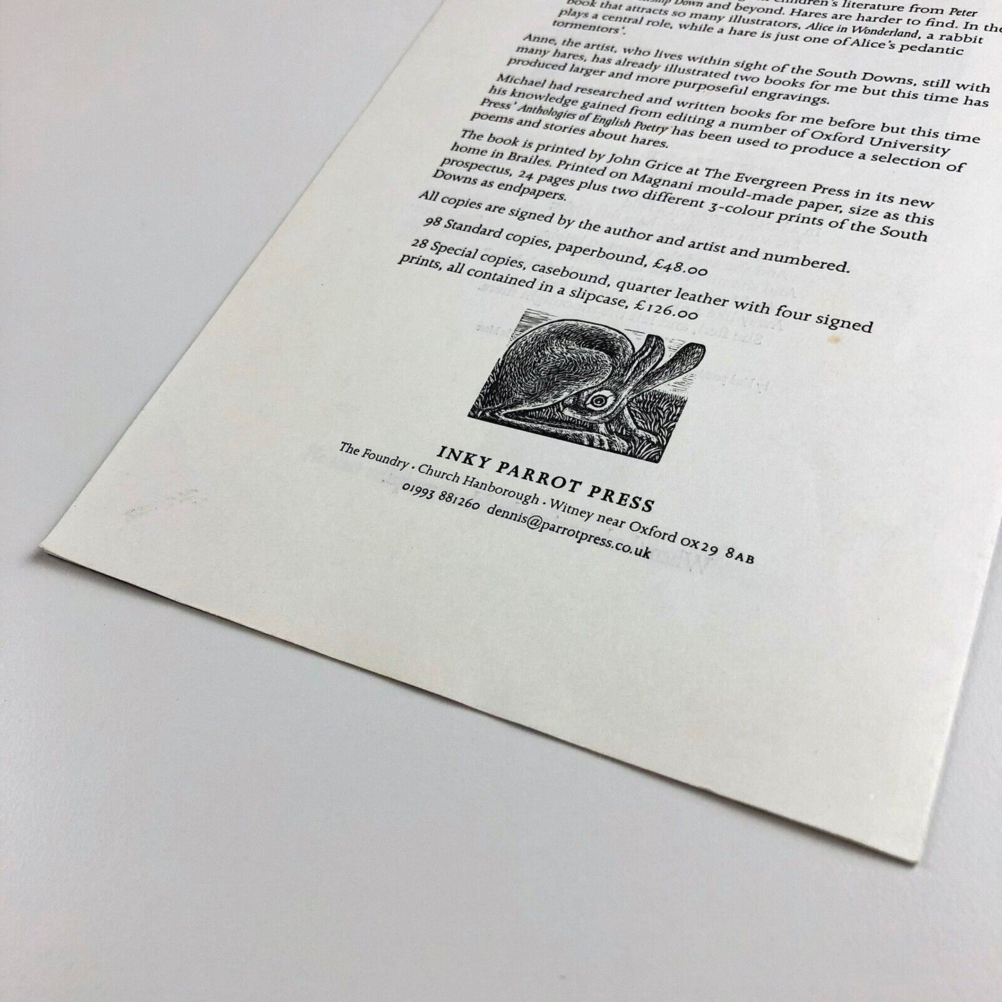 Leaflet to promote A Handful of Hares | Anne Cathcart | Inky Parrot Press, 2009