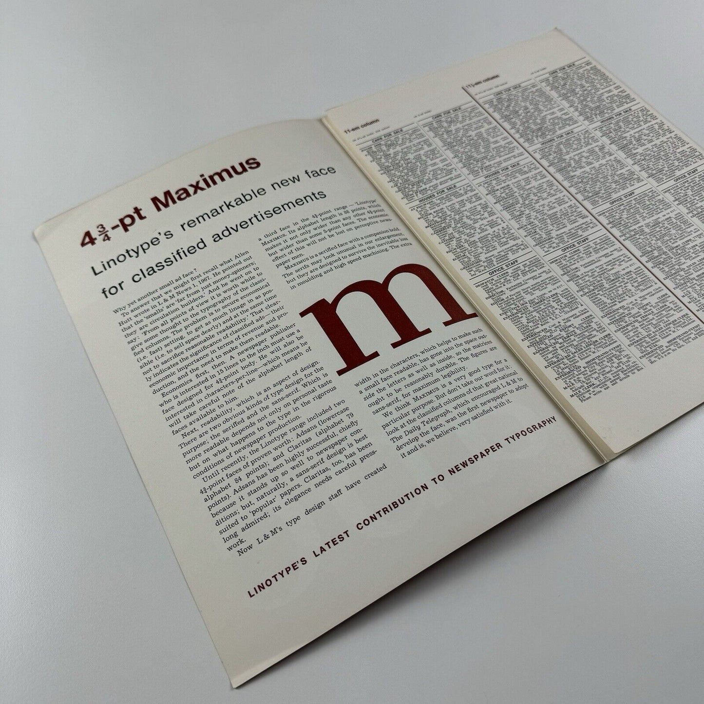 Type specimen sheet – Linotype Maximus newpaper type | Undated leaflet