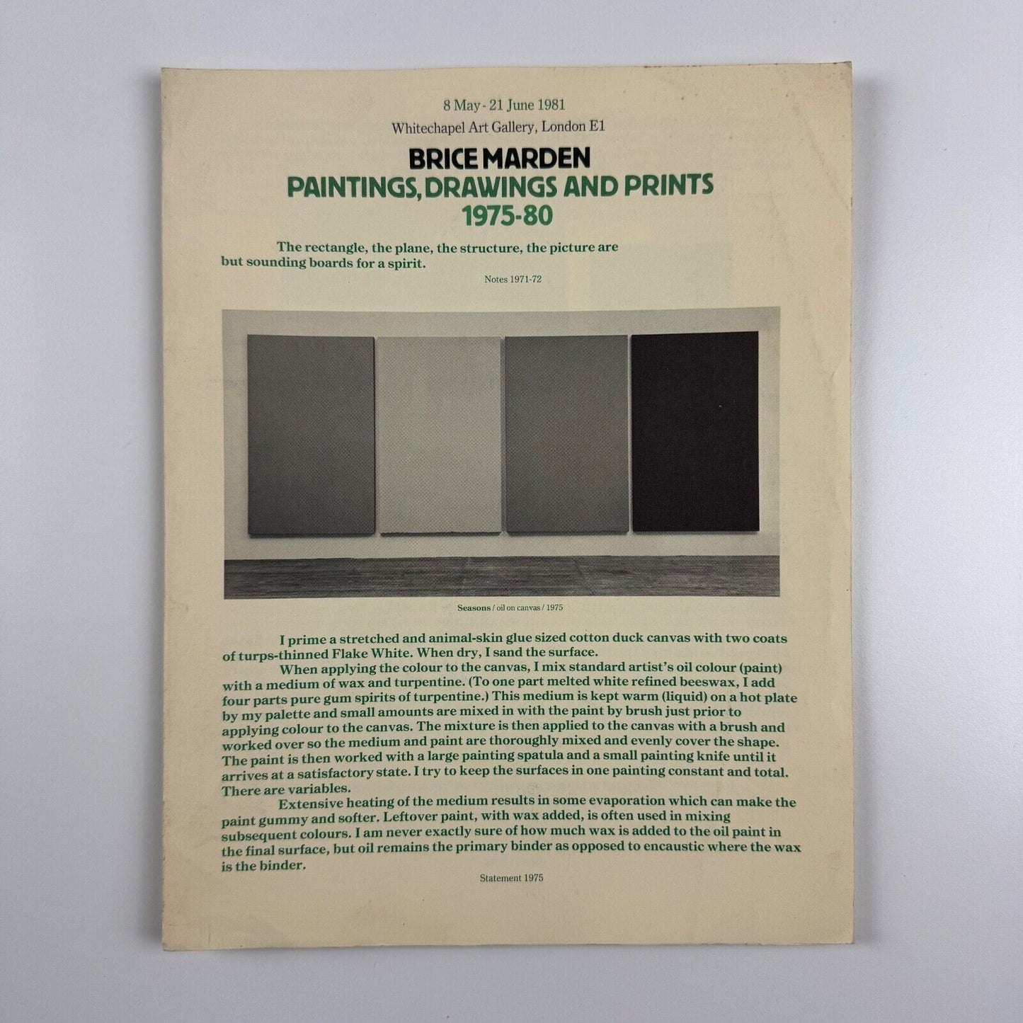 Leaflet for Brice Marden. Paintings, drawings and prints 1975-80 | Whitechapel Art Gallery, 1981
