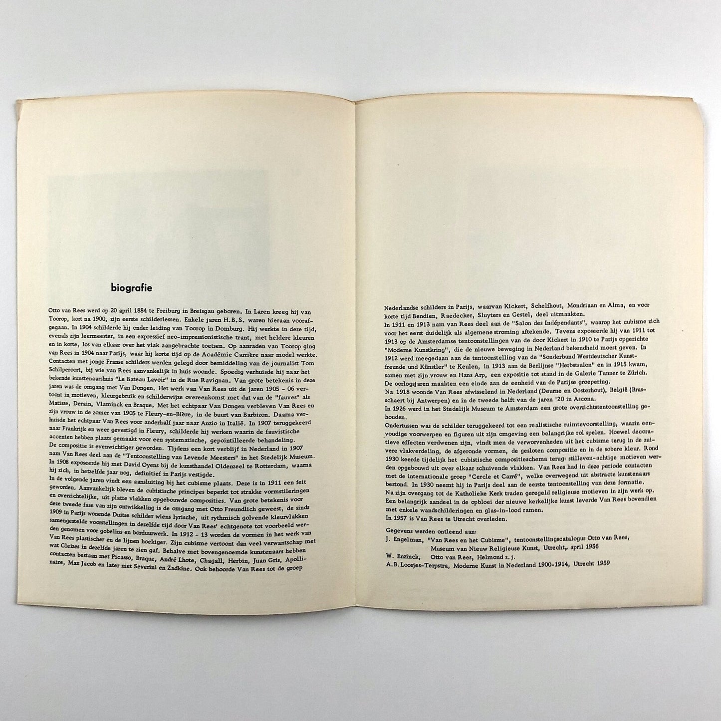 Otto Van Rees 1884–1957 | Stedelijk Museum fold-out leaflet | Cat. no. 252, 1961
