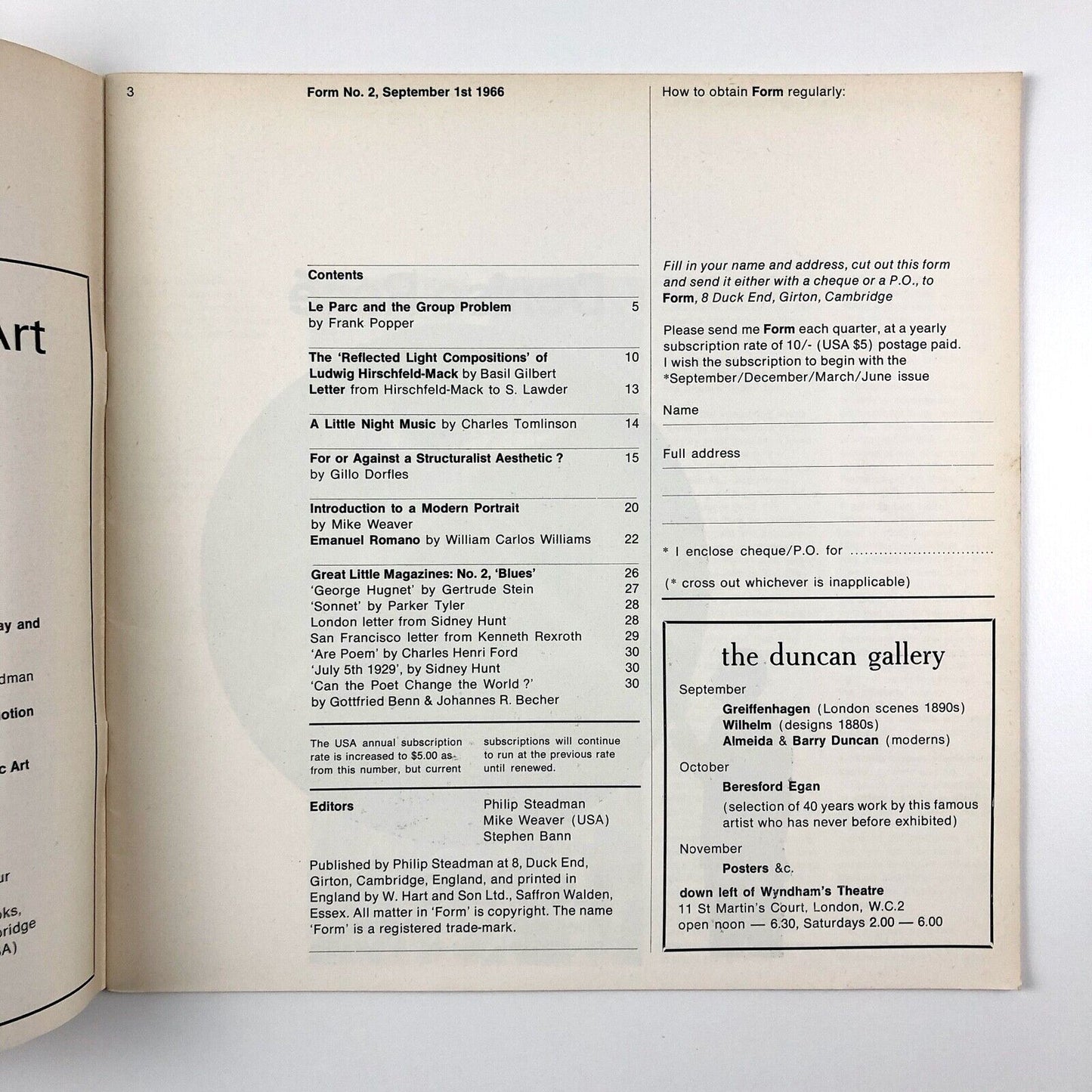 Form magazine – issues 1 to 7 | Philip Steadman Stephen Bann Sep 1966 - Mar 1968