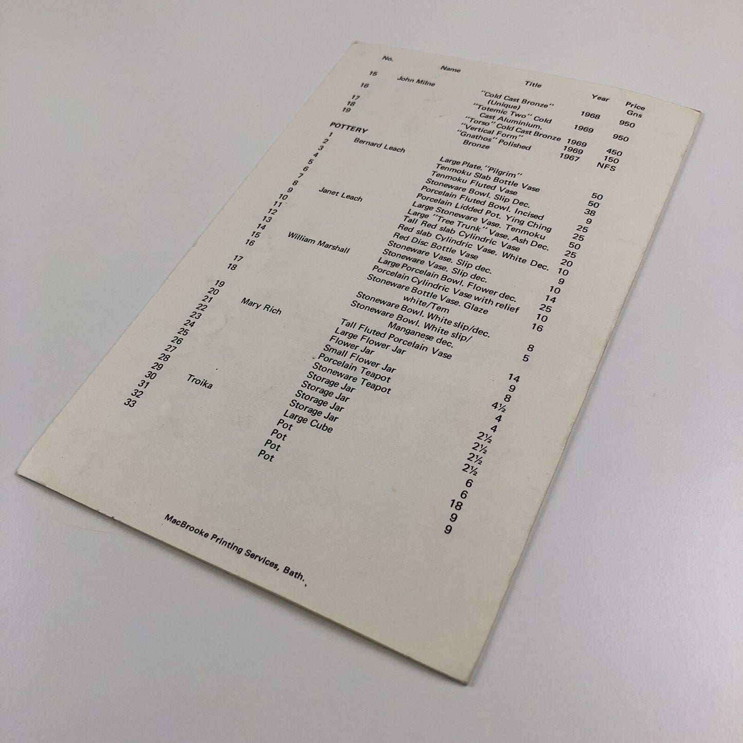 Leaflet 1969 Bath Festival | St Ives Group 2nd exhibition | Barbara Hepworth, Peter Lanyon, Wilhelmina Barnes-Graham, Breon O'Casey, Denis Mitchell, John Wells, et al