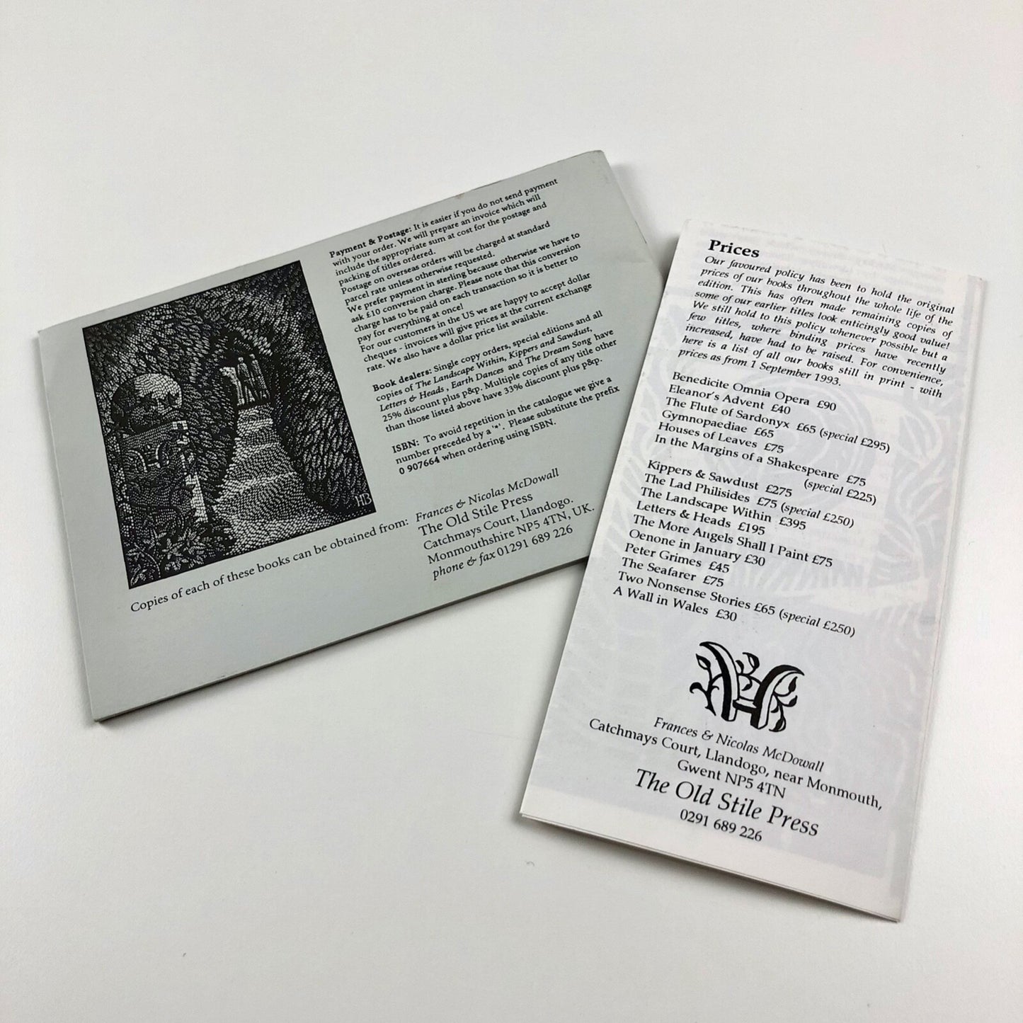 Two pieces of ephemera | The Old Stile Press. Supplement 2 1992-3, 1998 Books