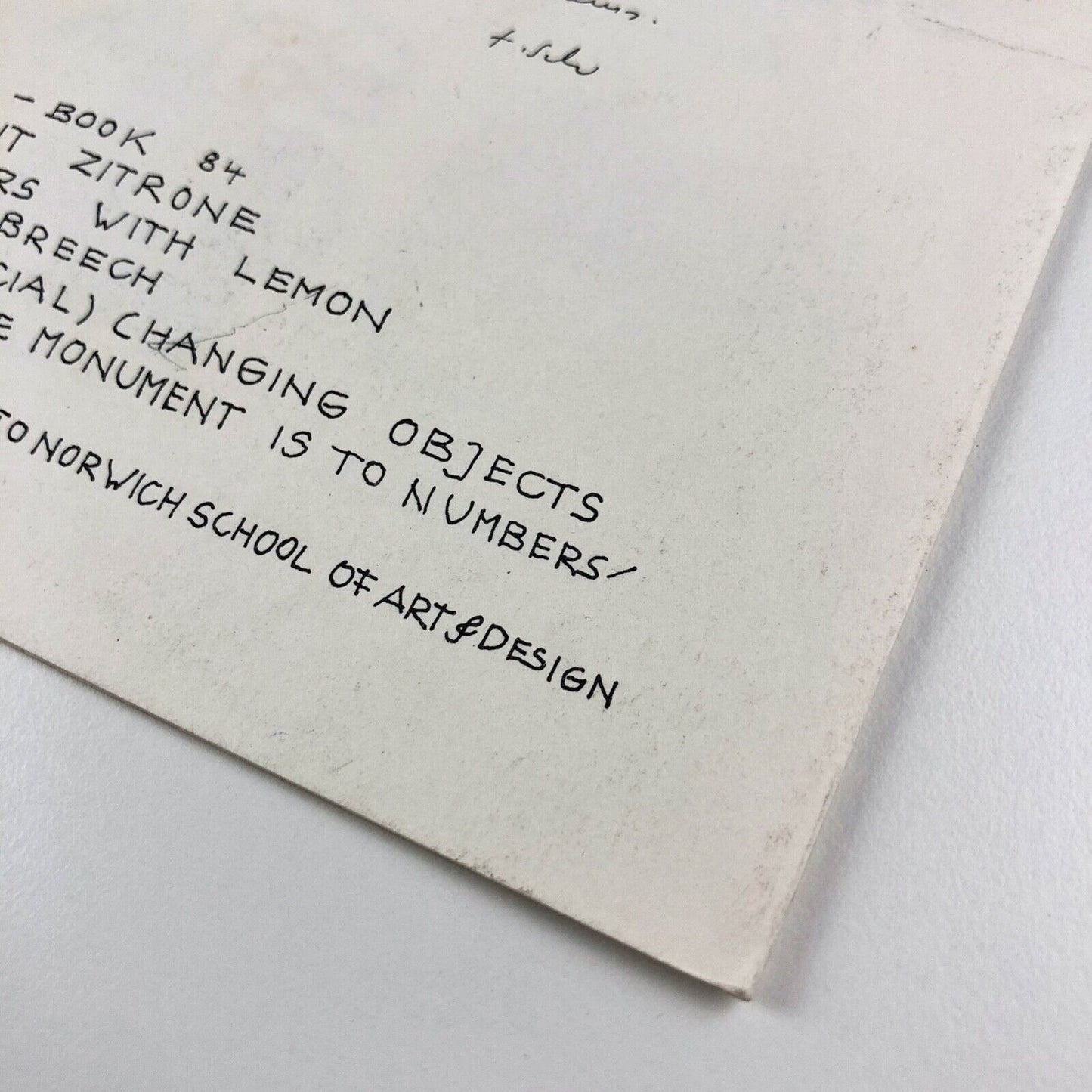 Leaflet to accompany the exhibition Fritz Schwegler | Norwich Gallery Norwich School of Art and Design 1996