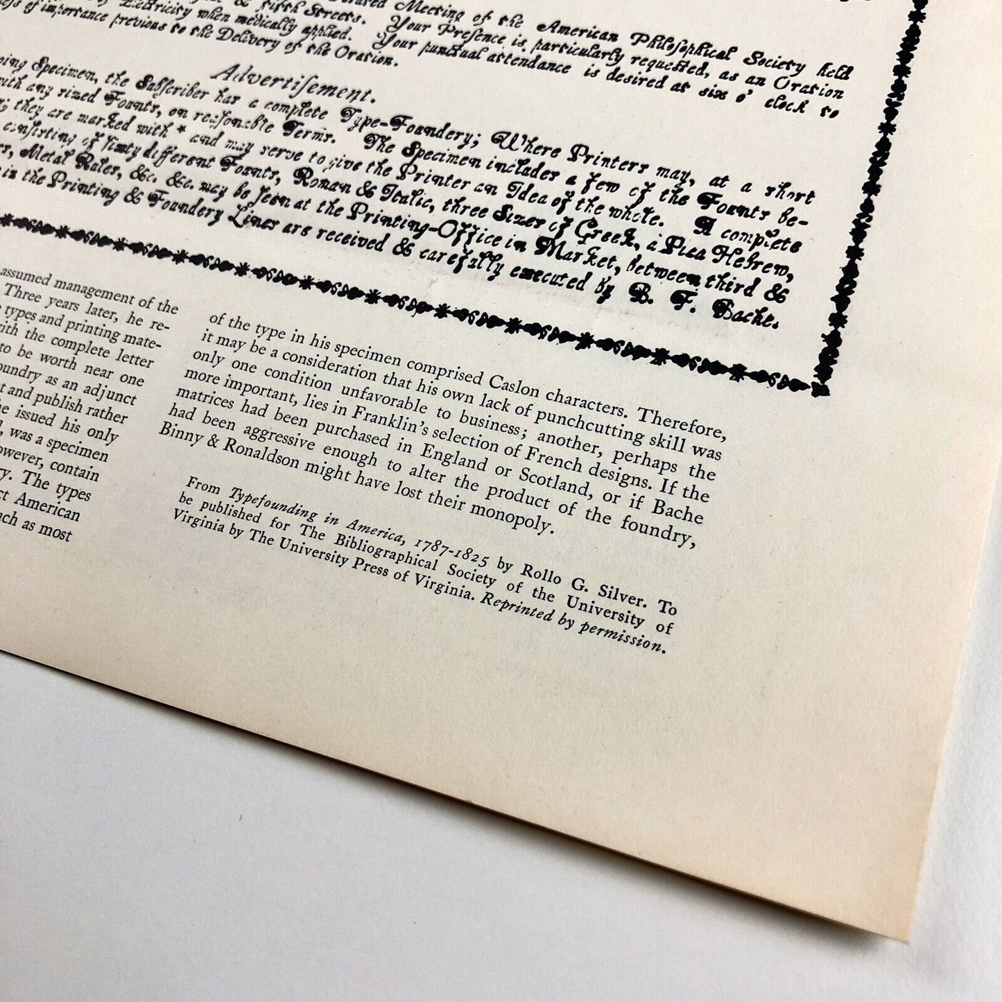 Keepsake presented to the Friends of The Composing Room, Inc. A Specimen of Printing Types Benjamin Franklin Bache's Printing Office