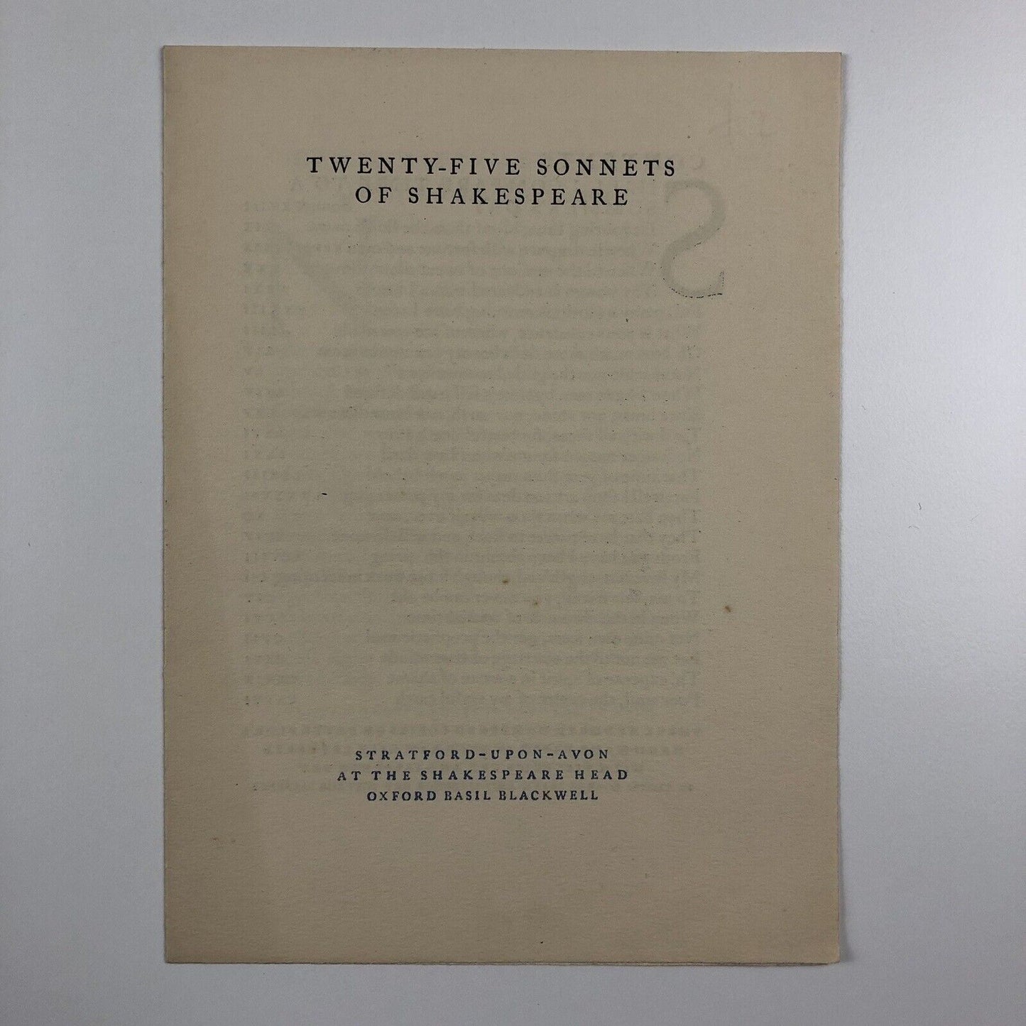 Specimen page/prospectus – Twenty-five sonnets of Shakespeare | The Shakespeare Head Press | Undated, perhaps c.1922