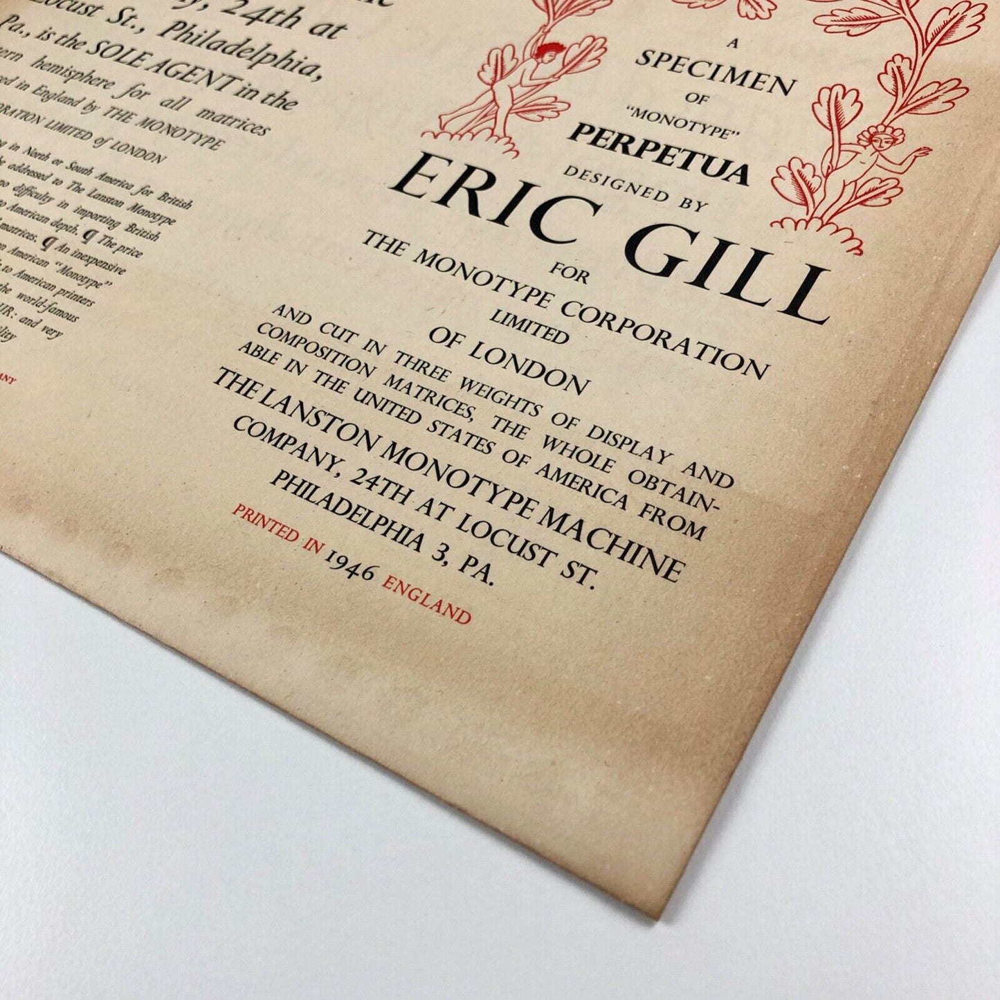 Lanston Monotype Machine Company, Philadelphia | Perpetua type specimen sheet | Eric Gill | Monotype Corporation, 1946