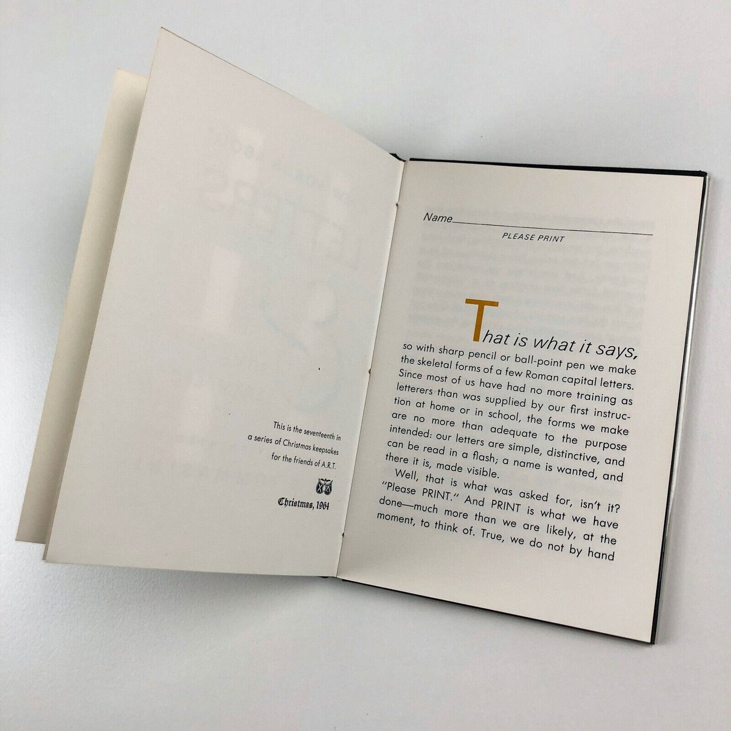 A few words about letters and some examples A.R. Tommasini | Privately printed and distributed for Christmas 1964 | this copy numbered 288