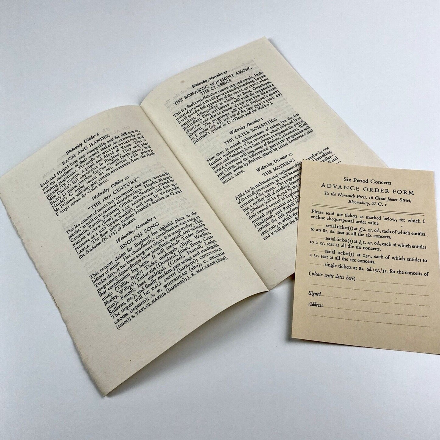 A Series of Six Period Concerts, The Nonesuch Press | Wigmore Hall | undated c.1930s